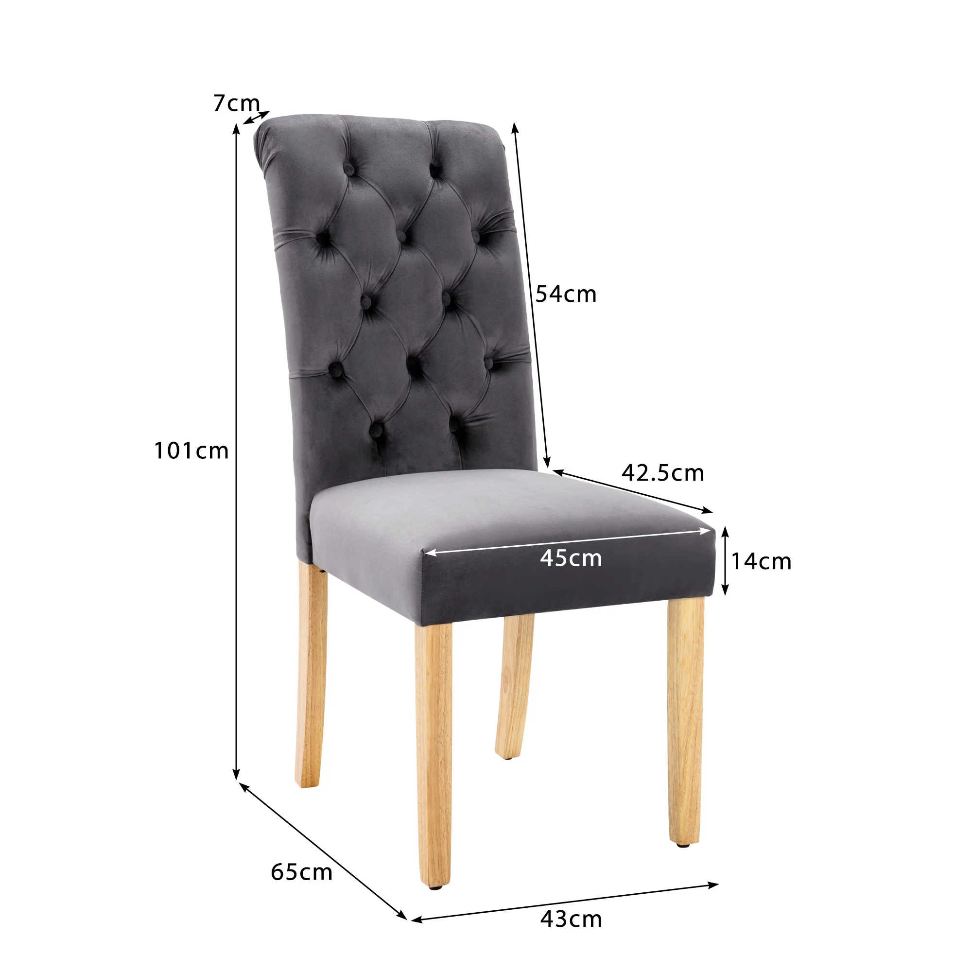 Velvet Dining Chairs Set of 2 Oak Legs Chrome Knockers Grey - Image 5