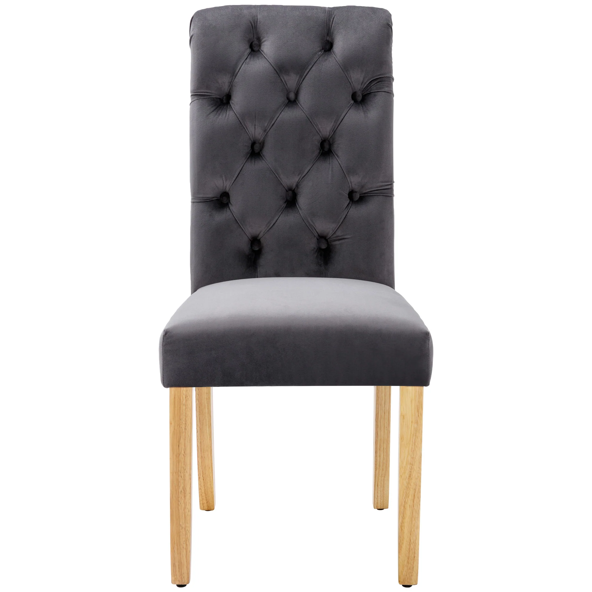 Velvet Dining Chairs Set of 2 Oak Legs Chrome Knockers Grey - Image 6