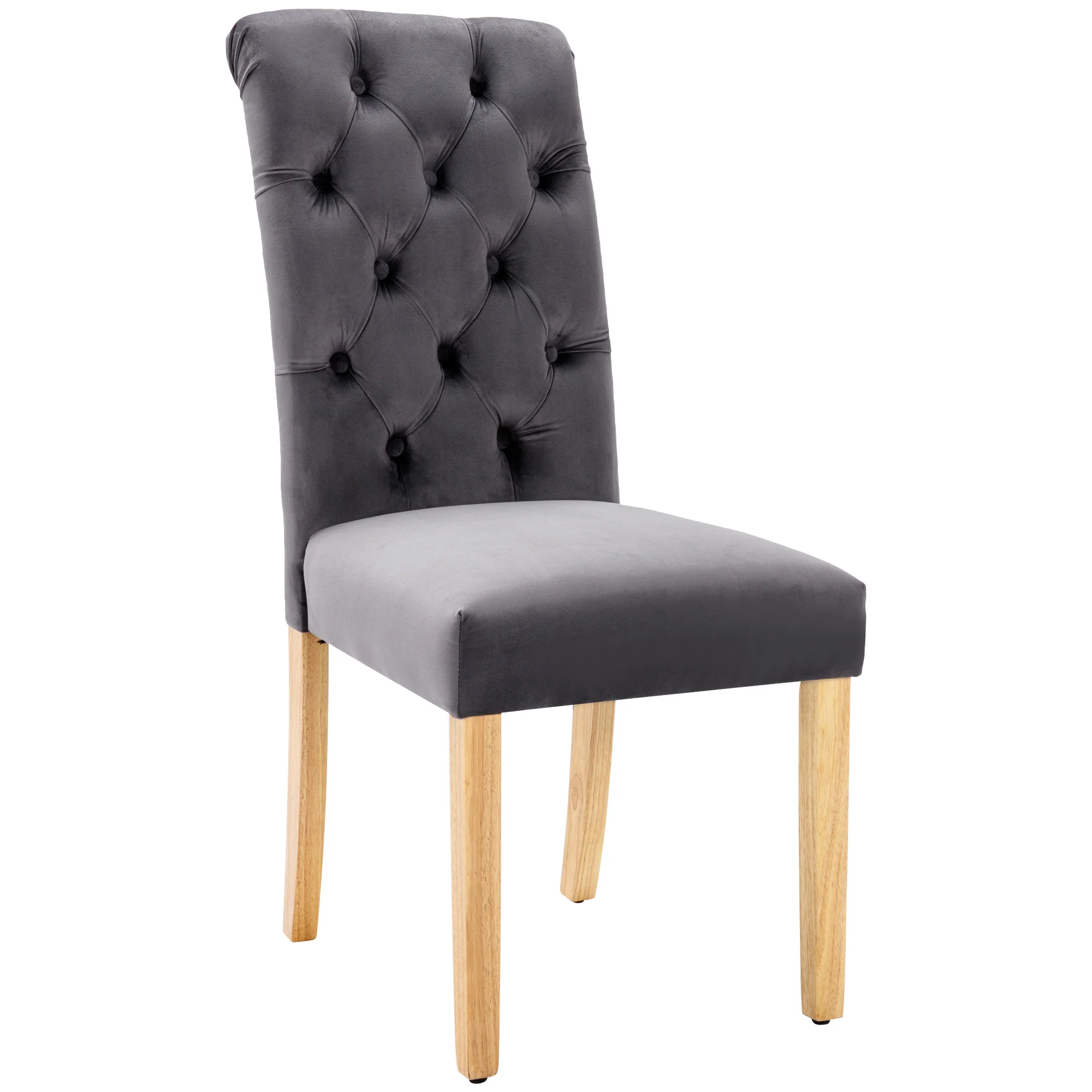 Velvet Dining Chairs Set of 2 Oak Legs Chrome Knockers Grey - Image 7