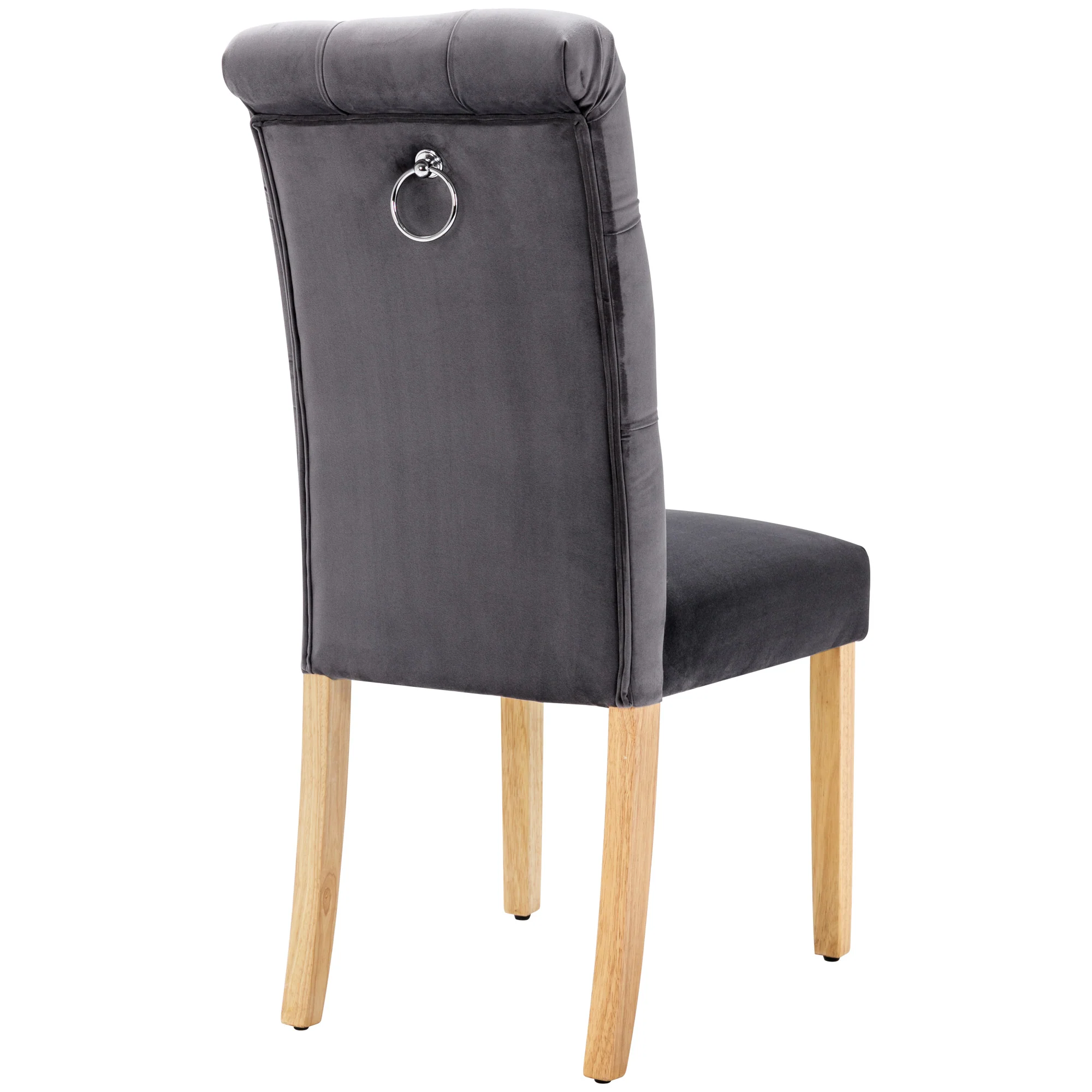 Velvet Dining Chairs Set of 2 Oak Legs Chrome Knockers Grey - Image 8