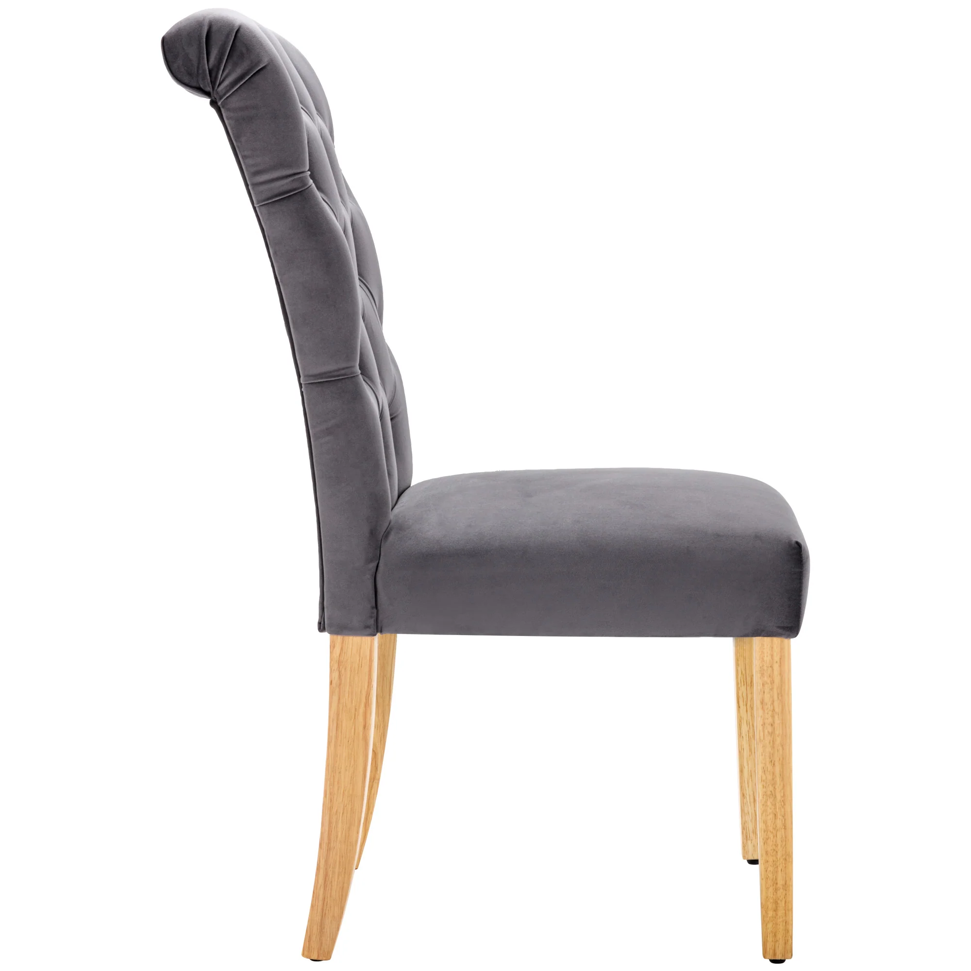 Velvet Dining Chairs Set of 2 Oak Legs Chrome Knockers Grey - Image 9
