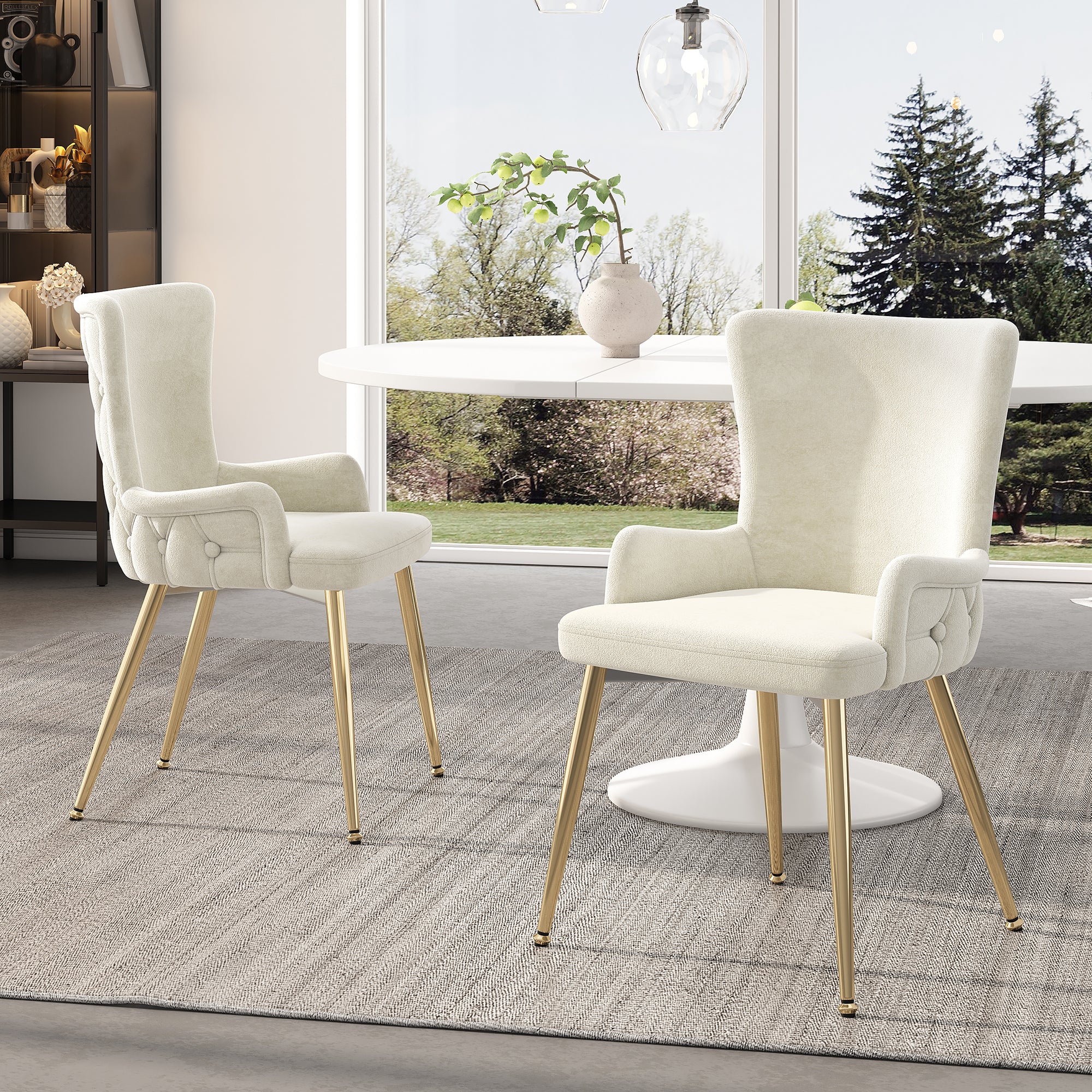 Velvet Dining/Lounge Chair Set of 2 Luxurious Gold Metal Legs - Beige