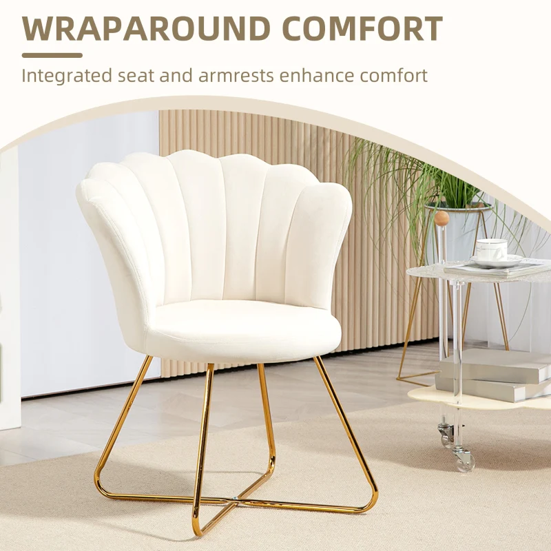 Velvet-Feel Accent Chair, Lotus Petal Design, Cream - Image 4