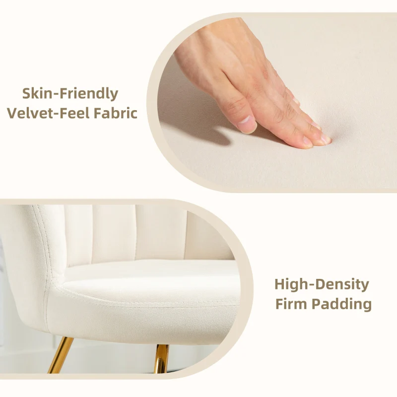 Velvet-Feel Accent Chair, Lotus Petal Design, Cream - Image 5