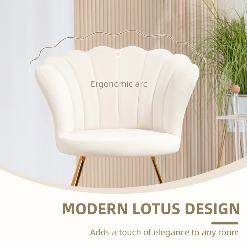 Velvet-Feel Accent Chair, Lotus Petal Design, Cream - Image 6
