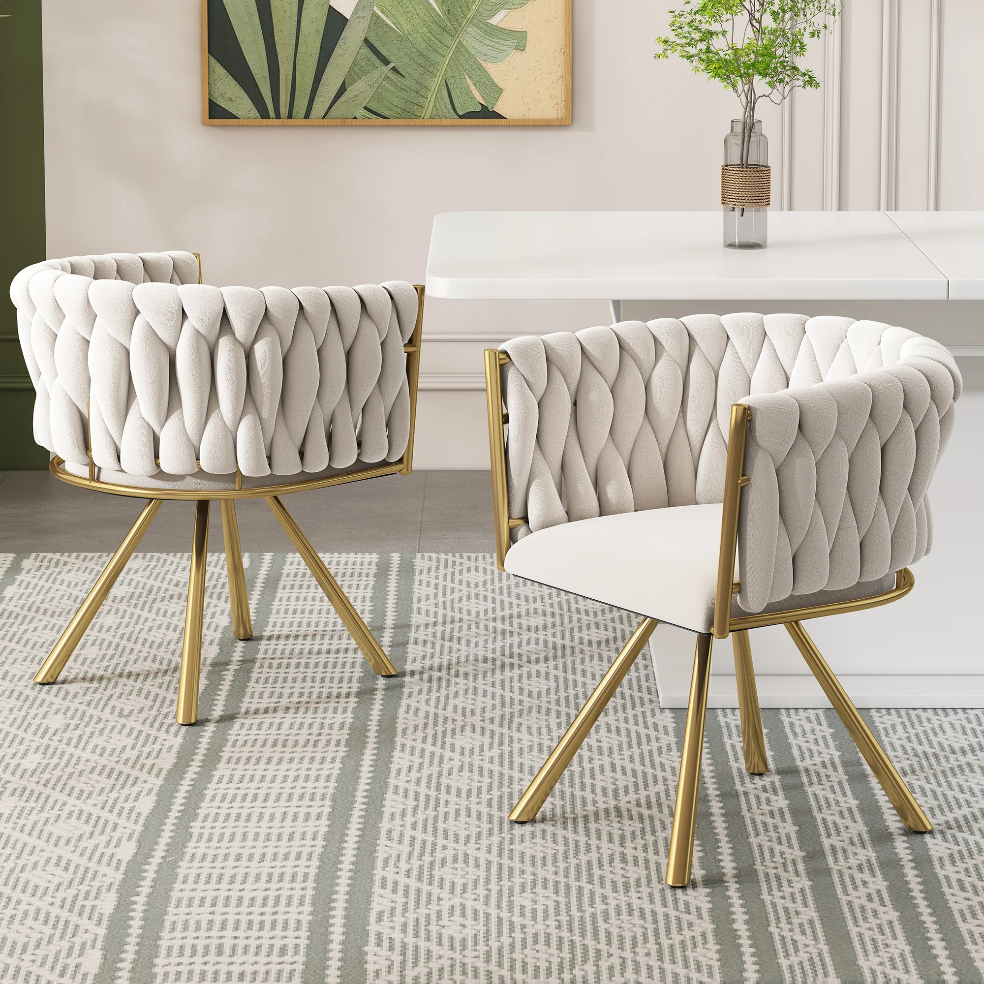 Velvet Swivel Chair Set of 6 Metal Legs - Beige and Gold - Image 3