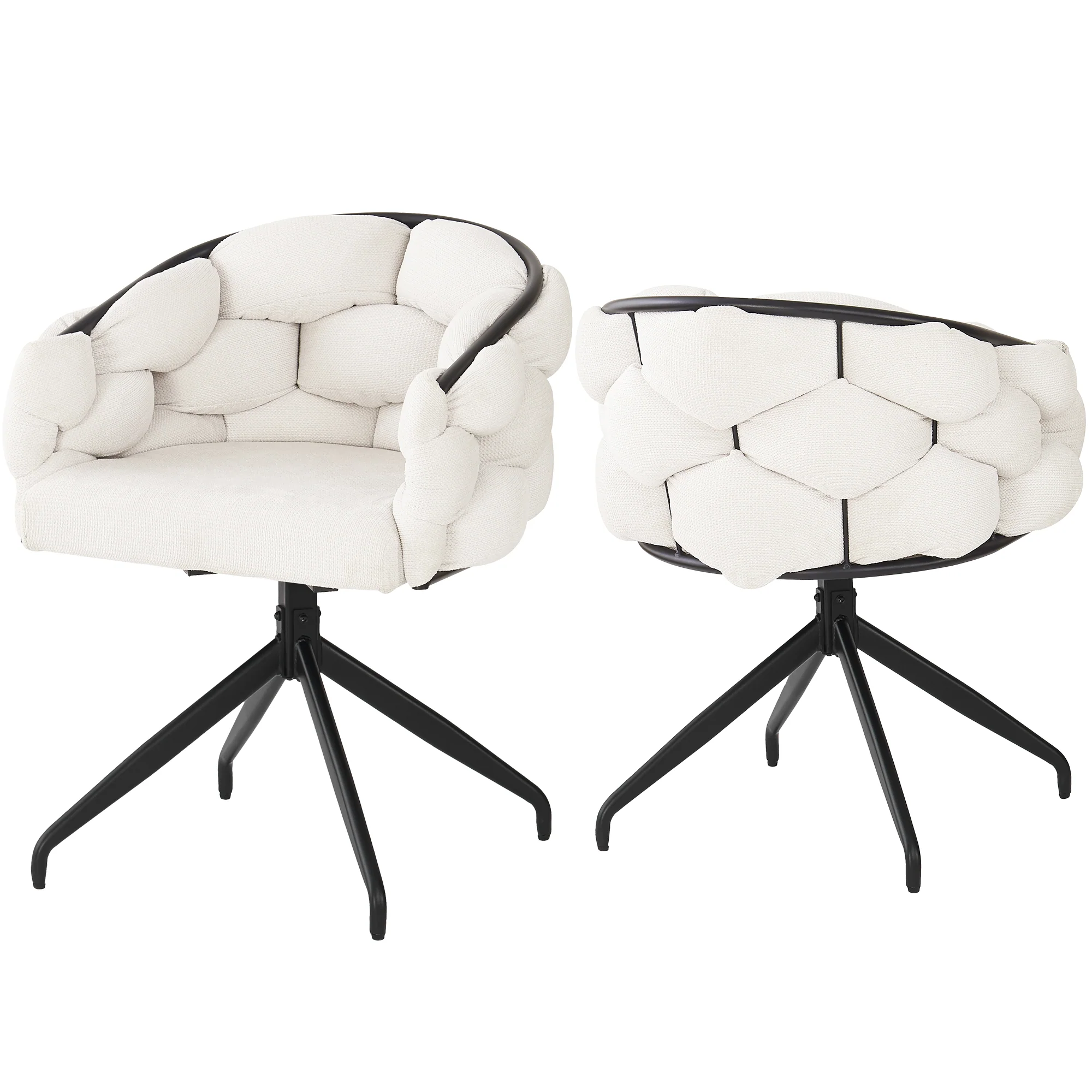 Velvet Swivel Chairs (2 Pcs) 360° Rotatable Ergonomic - Beige - Image 2
