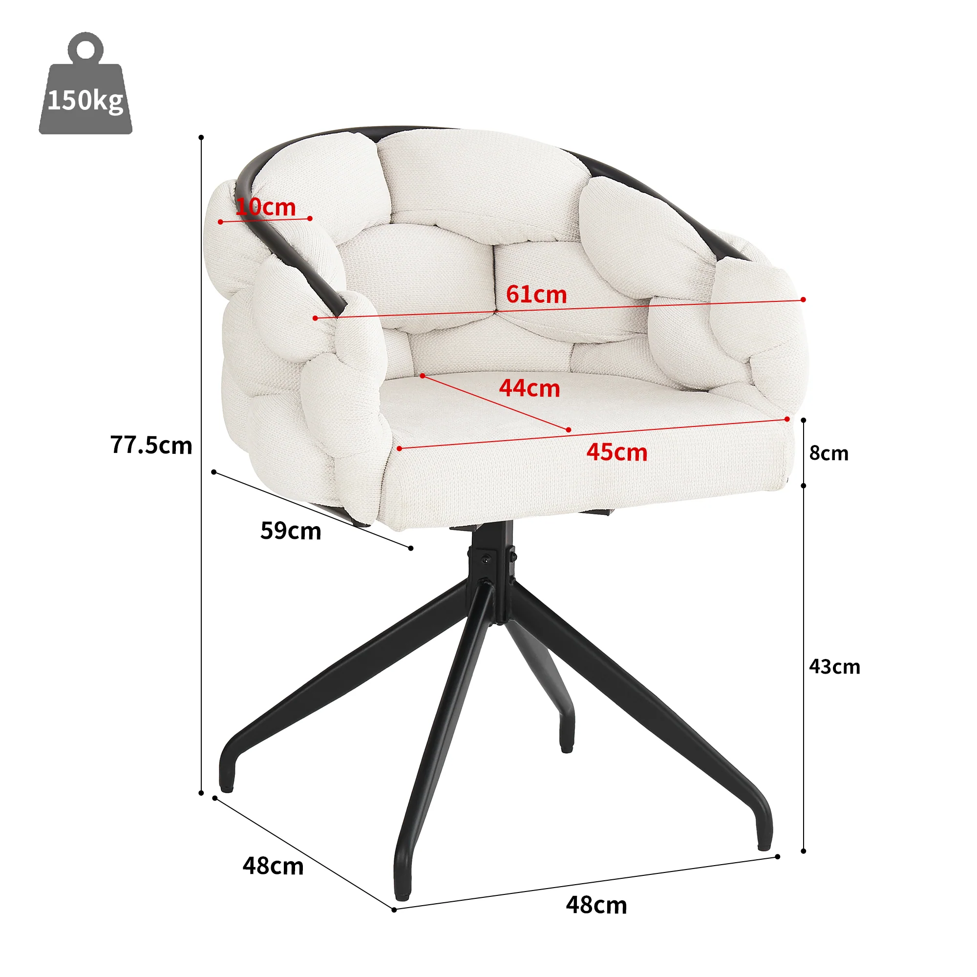 Velvet Swivel Chairs (2 Pcs) 360° Rotatable Ergonomic - Beige - Image 3
