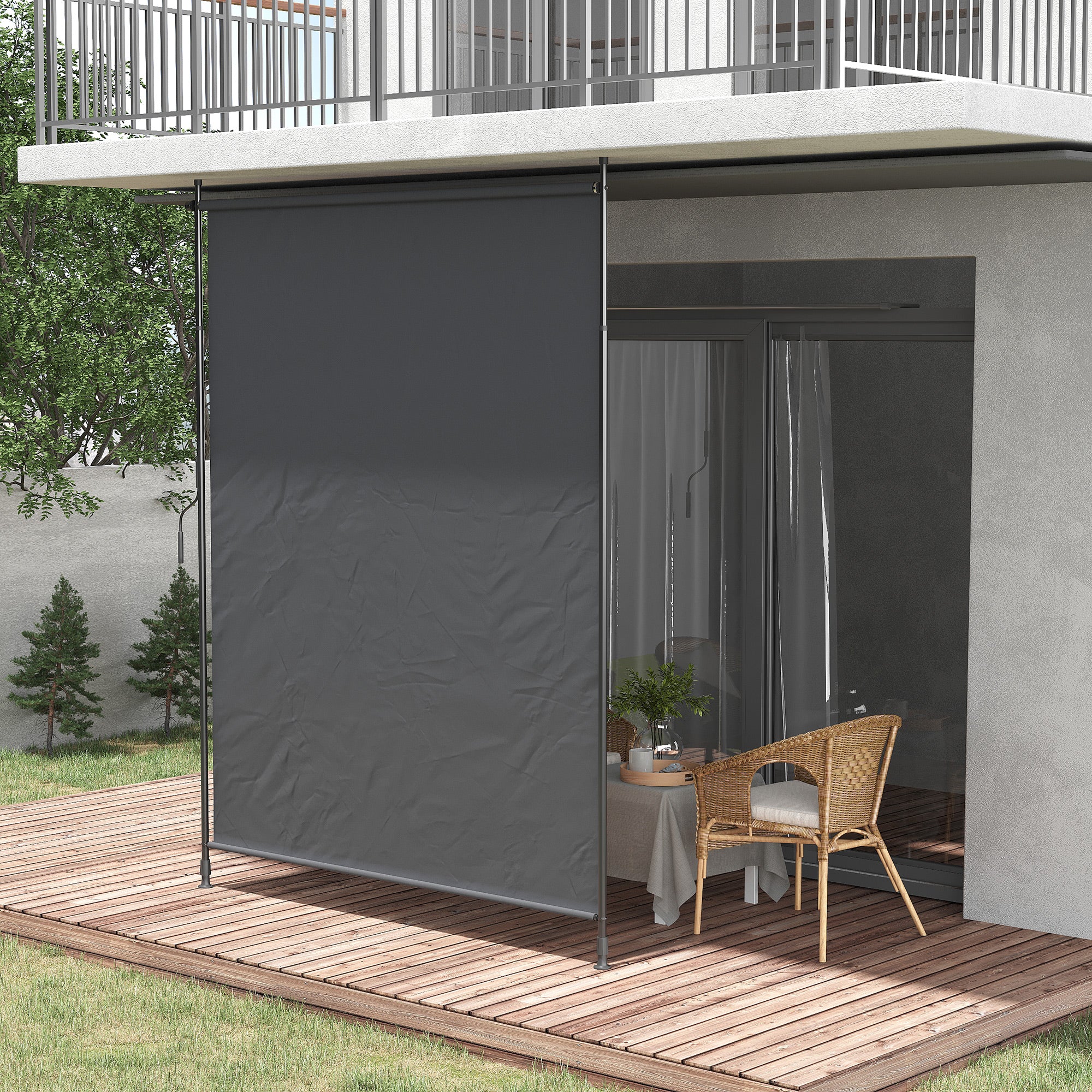 Vertical Awning 200 x 292 cm Retractable Adjustable Sunshade, Grey Aluminum - Image 2