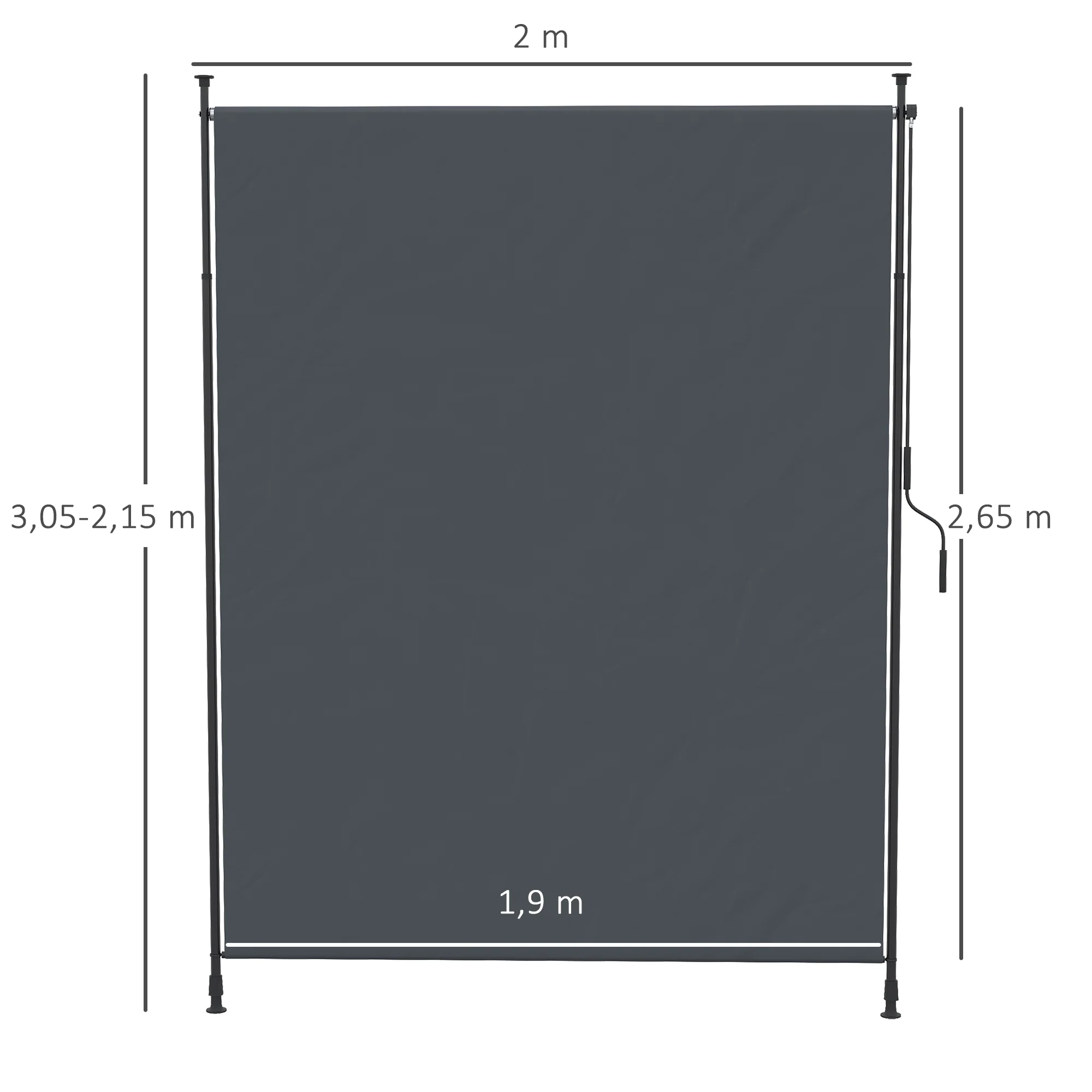 Vertical Awning 200 x 292 cm Retractable Adjustable Sunshade, Grey Aluminum - Image 3