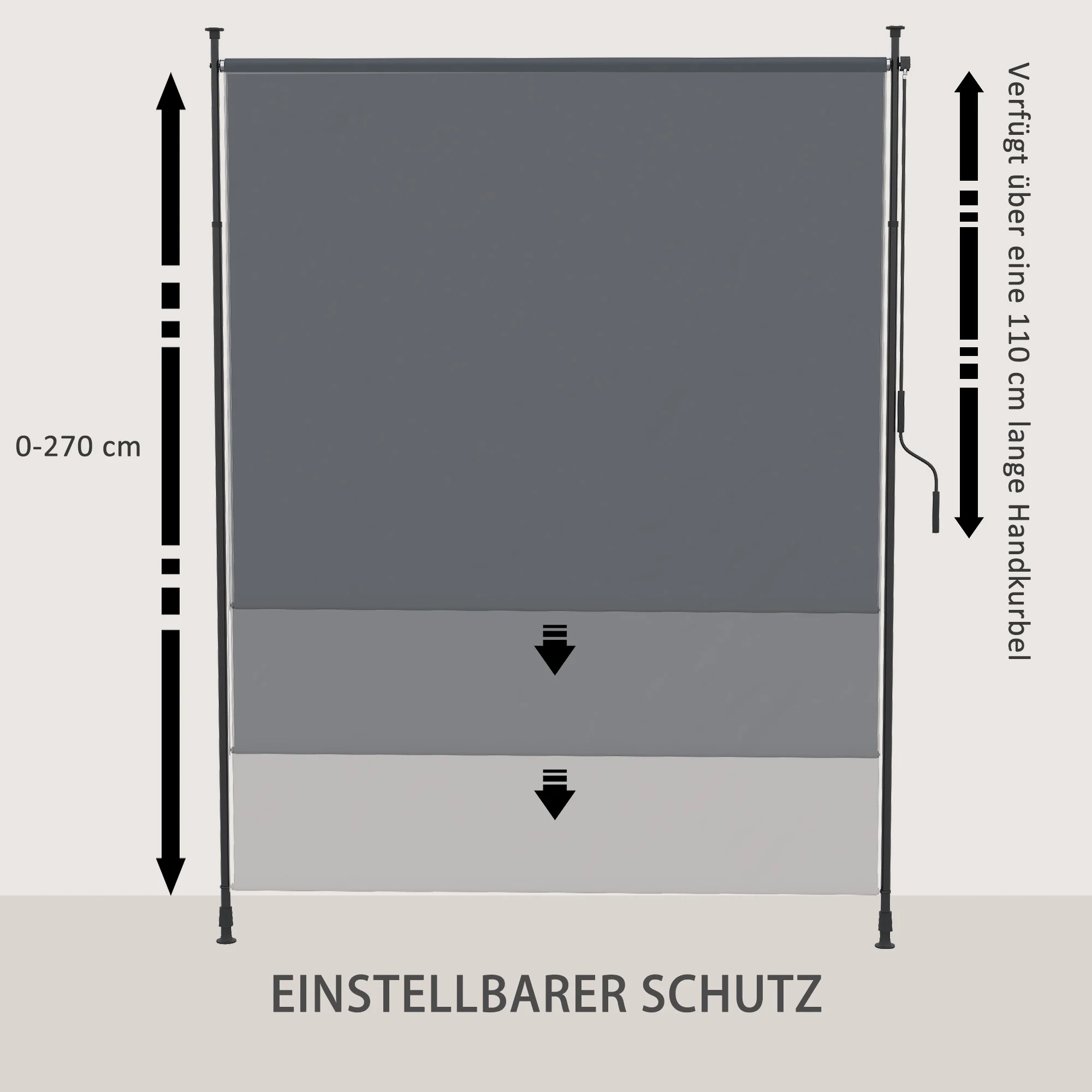Vertical Awning 200 x 292 cm Retractable Adjustable Sunshade, Grey Aluminum - Image 5