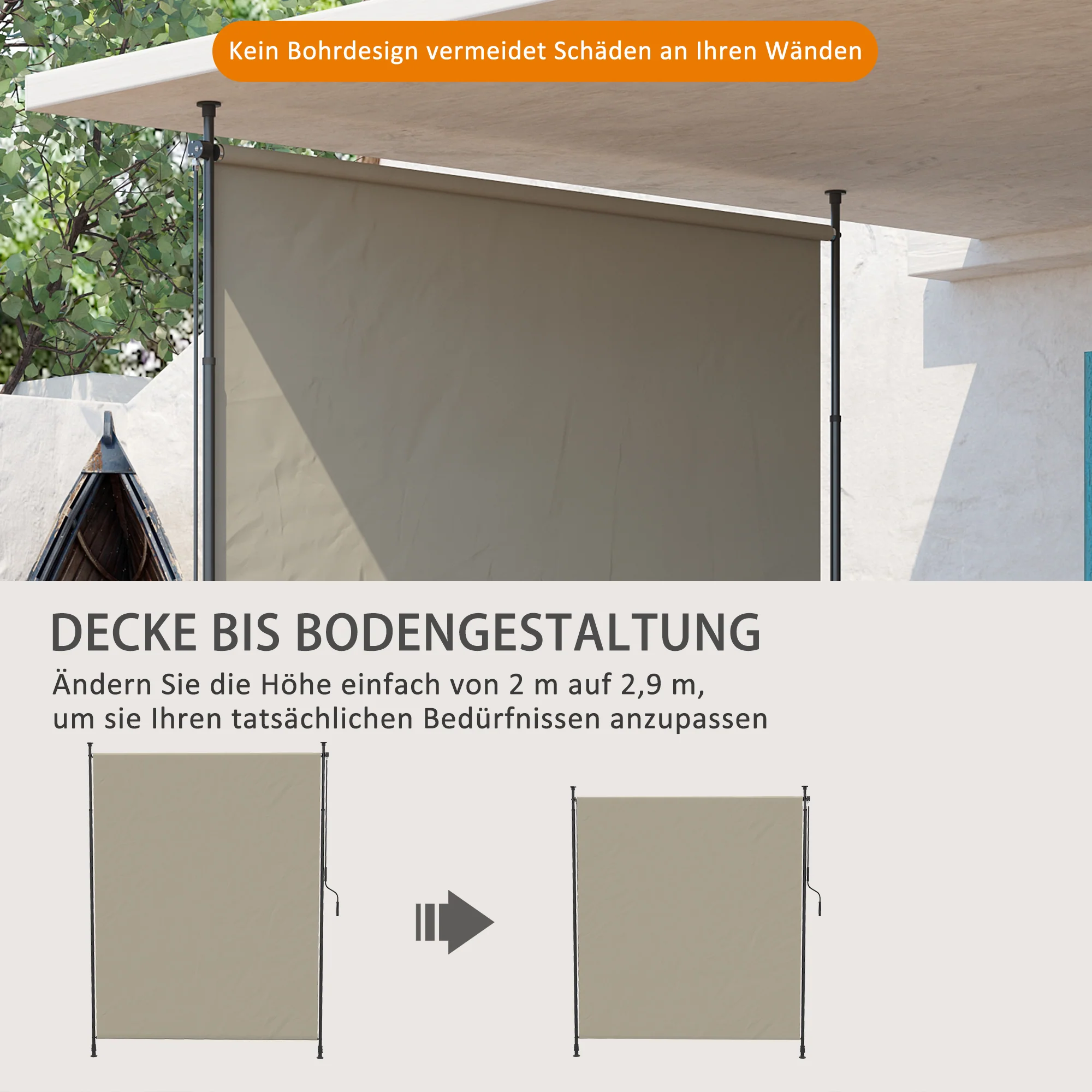 Vertical Awning 200 x 292 cm Retractable Sunshade Windbreak, Aluminum Sand - Image 4