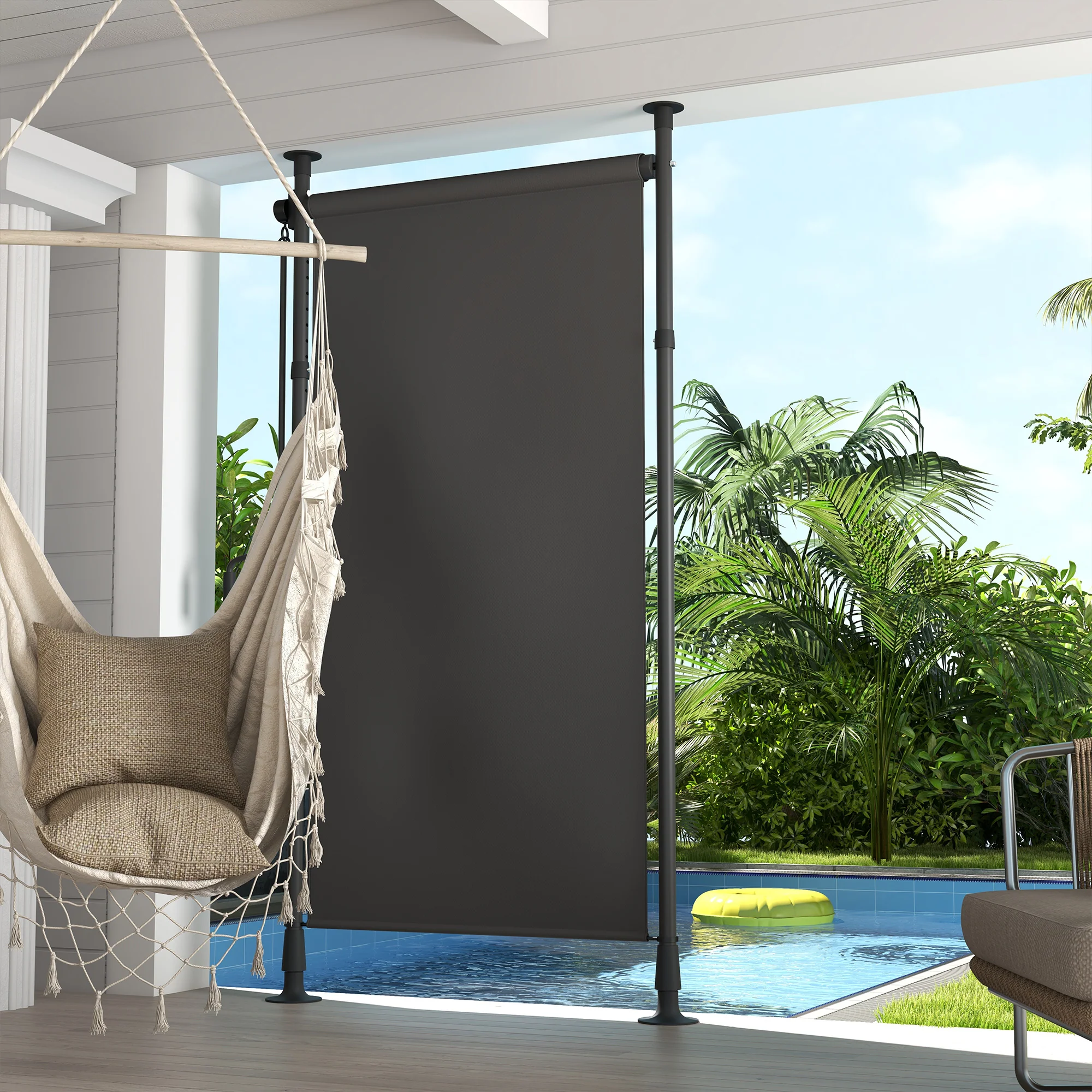 Vertical Awning Sunshade Balcony Blind 120x220-310cm Weatherproof Crank, Dark Grey Polyester - Image 2