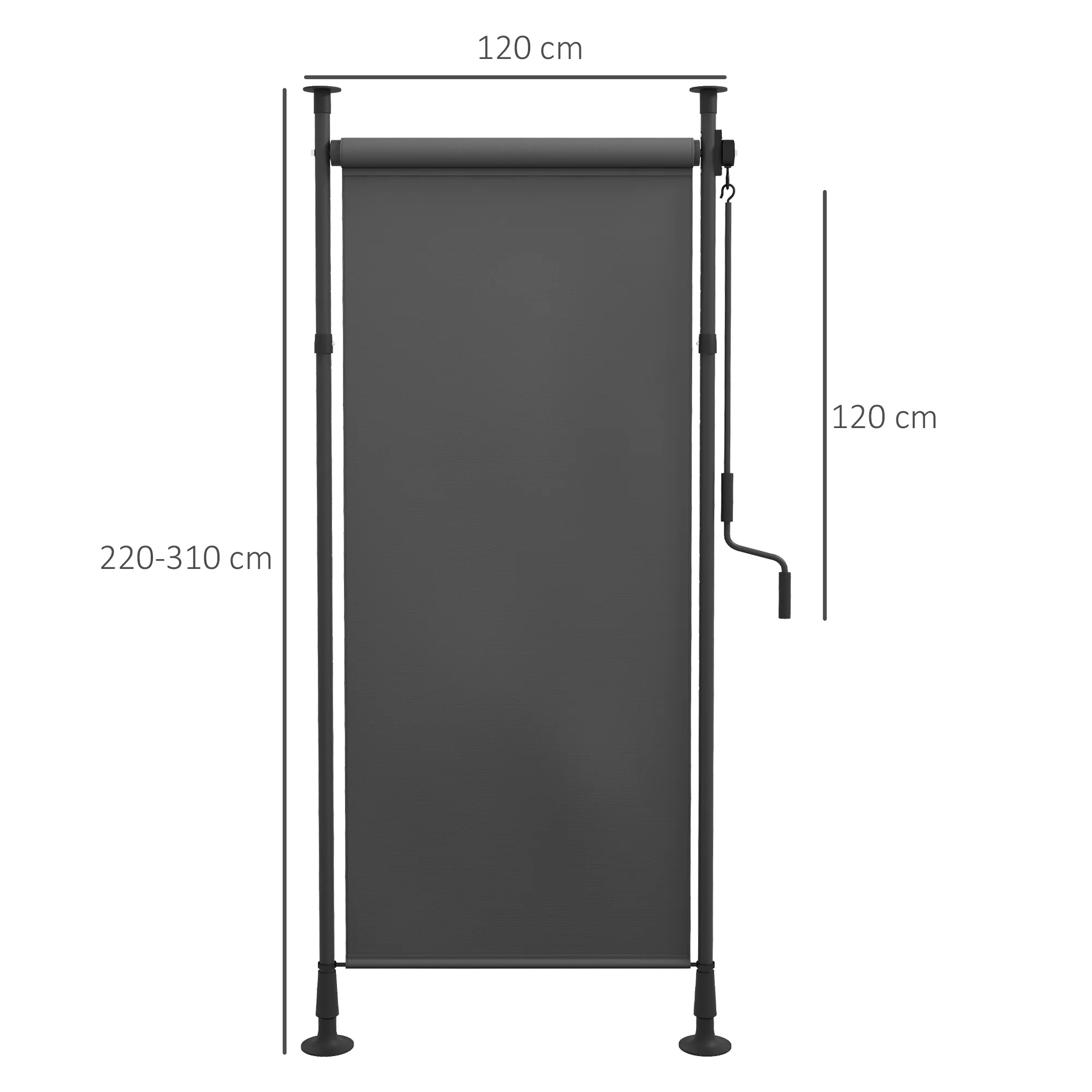 Vertical Awning Sunshade Balcony Blind 120x220-310cm Weatherproof Crank, Dark Grey Polyester - Image 3