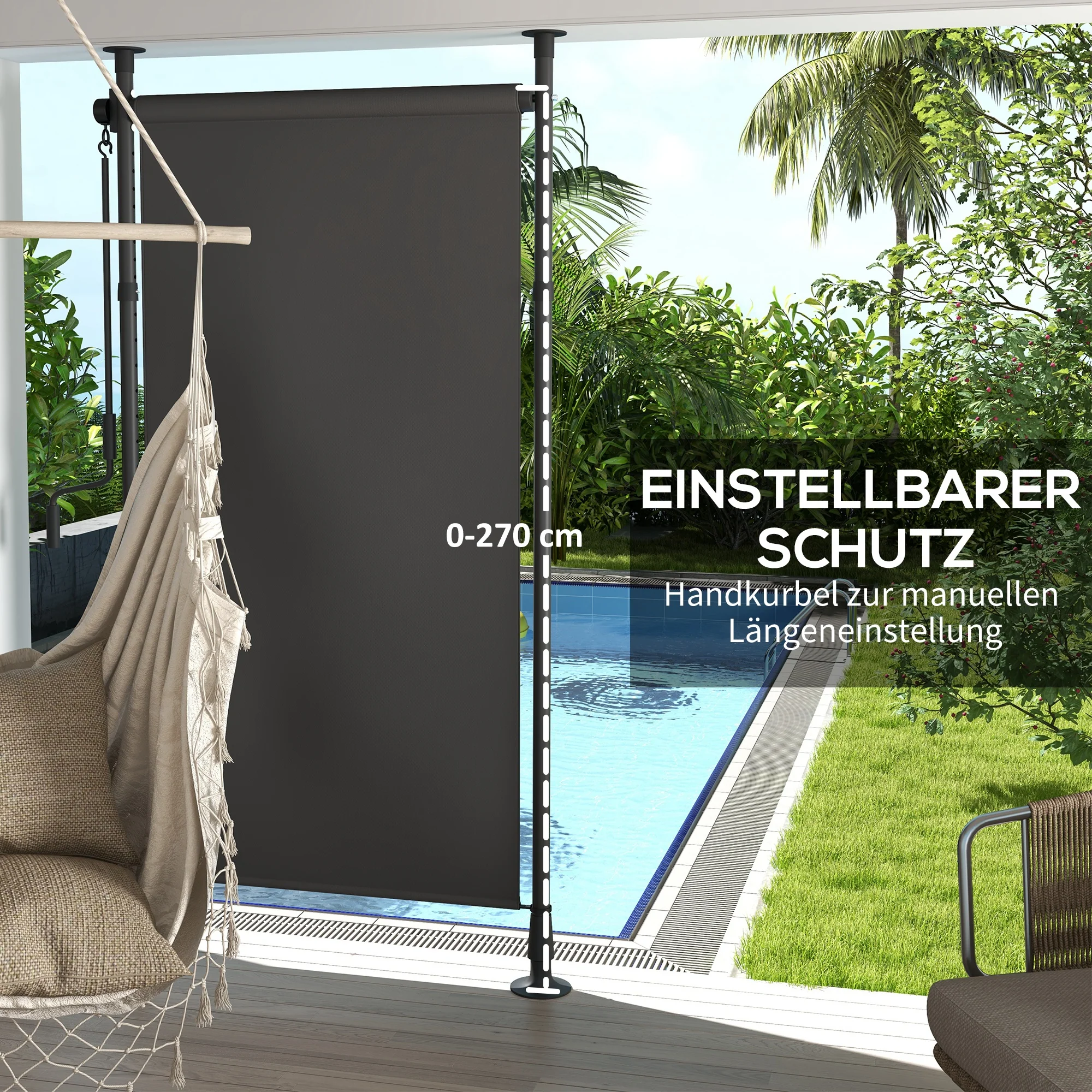 Vertical Awning Sunshade Balcony Blind 120x220-310cm Weatherproof Crank, Dark Grey Polyester - Image 5