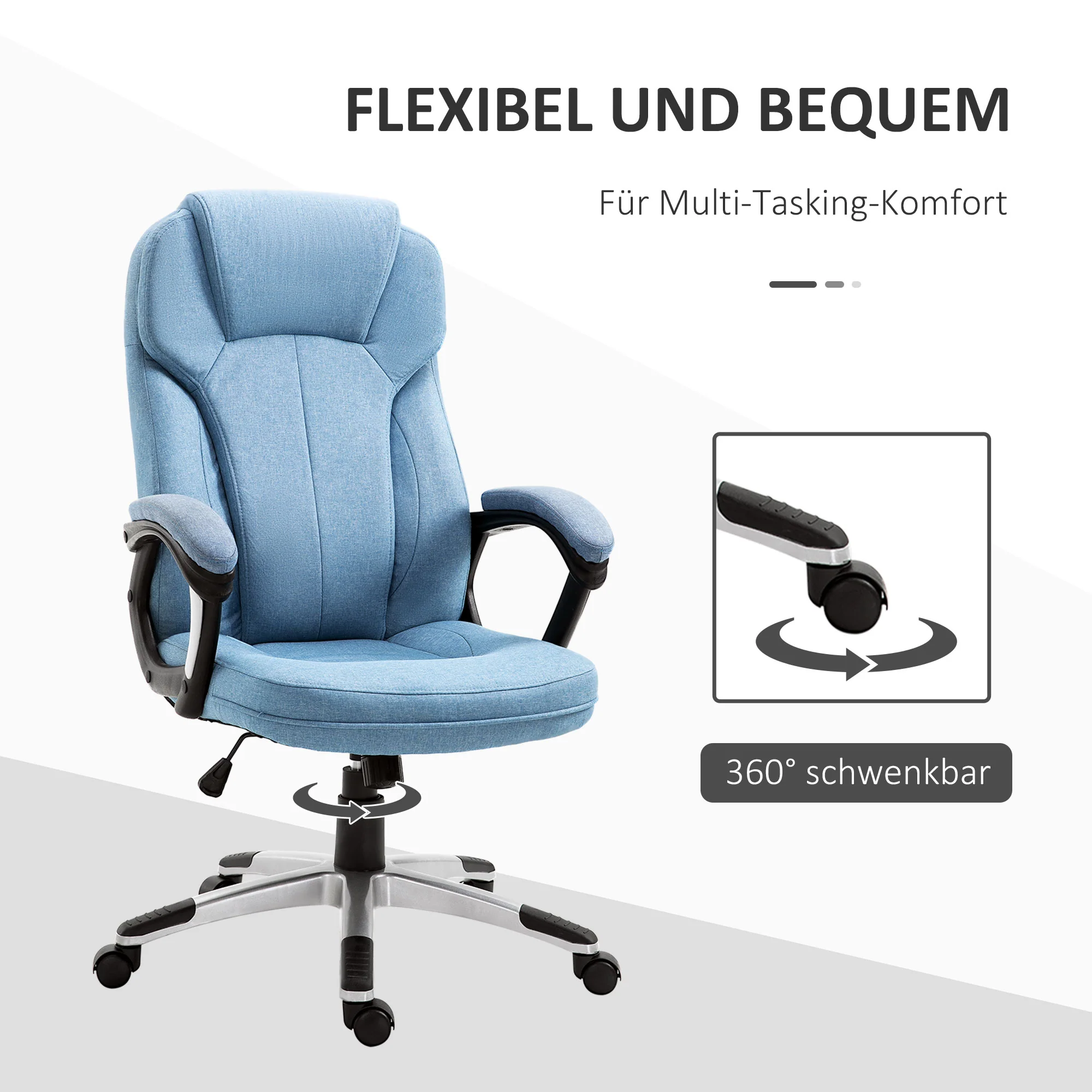 Vinsetto Executive Office Chair Ergonomic Desk Chair Light Blue Linen - Image 6