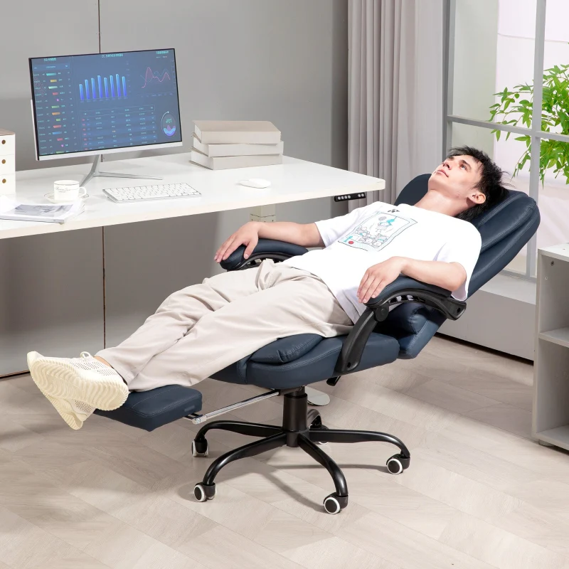 Vinsetto Massage Office Chair, 7 Vibration Points, Adjustable Footrest & Backrest, Leather Look, Blue - Image 2