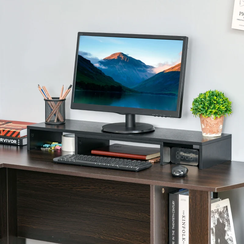 Vinsetto Monitor Stand, Dual Screen Riser Adjustable, Black - Image 2