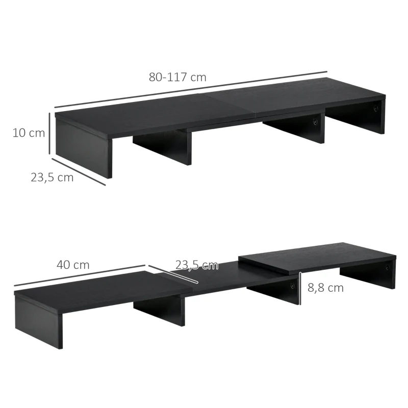 Vinsetto Monitor Stand, Dual Screen Riser Adjustable, Black - Image 3
