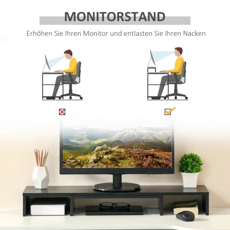 Vinsetto Monitor Stand, Dual Screen Riser Adjustable, Black - Image 6