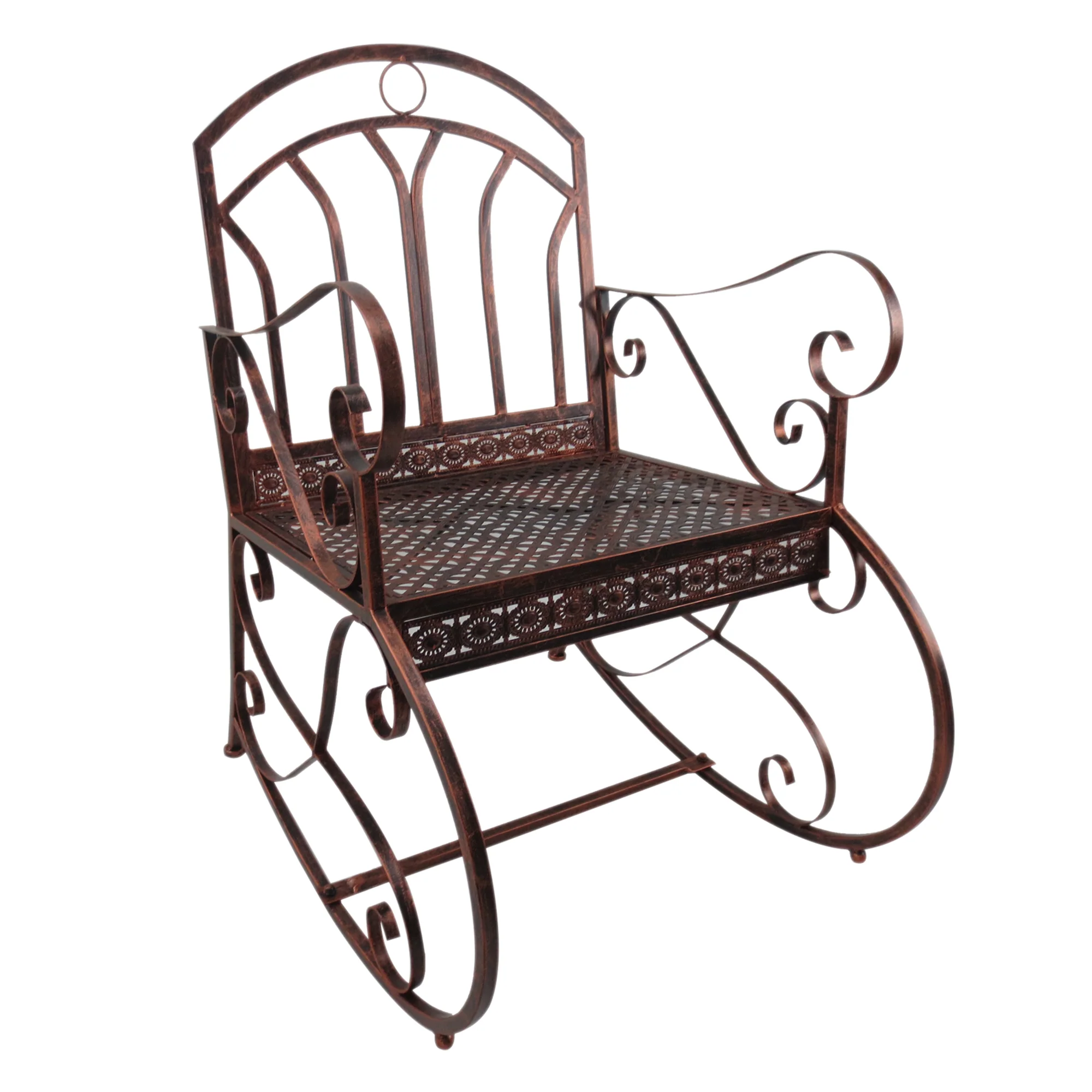 Vintage Rocking Chair 150 kg Capacity Elegant Curves High Comfort, Bronze-Red Metal - Image 2