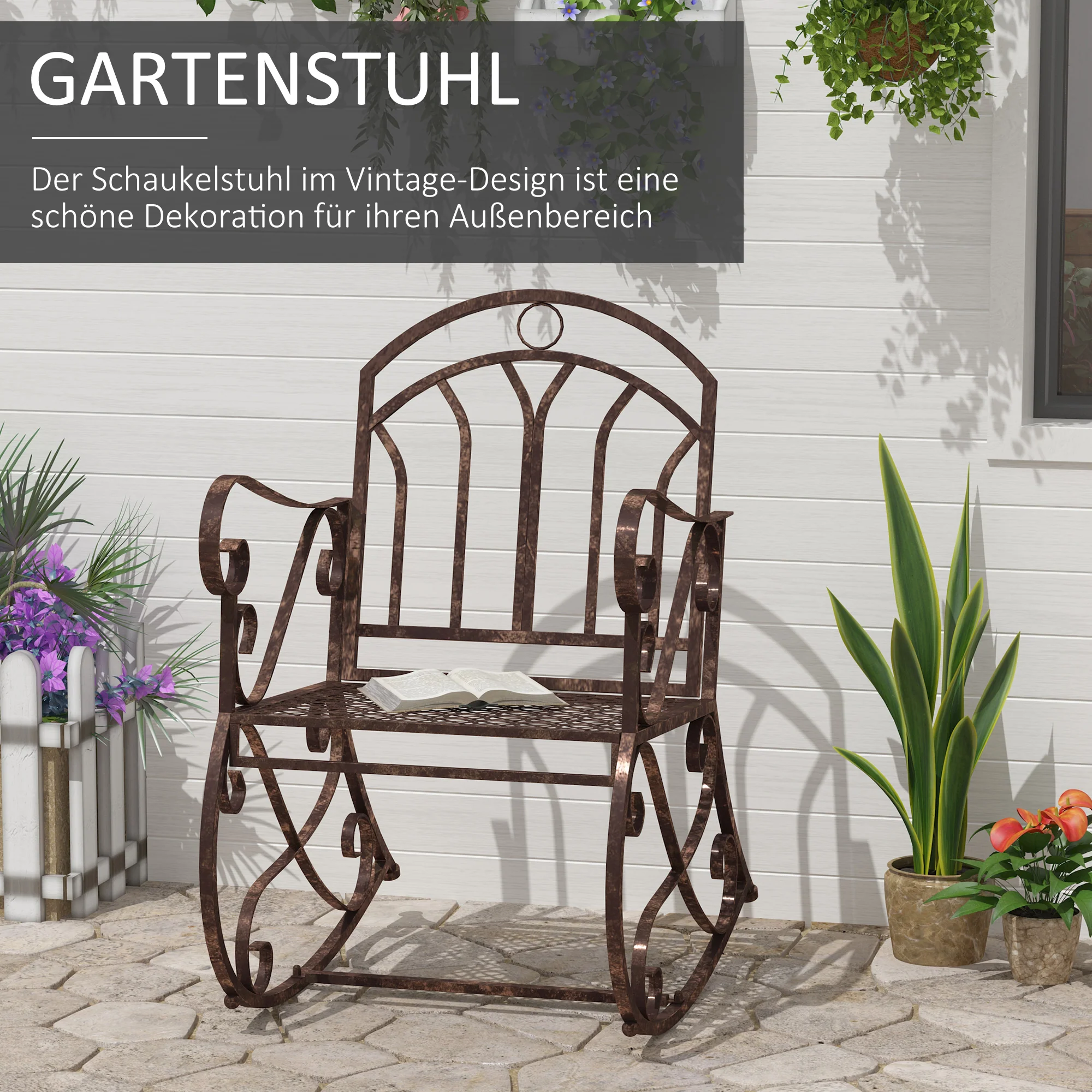 Vintage Rocking Chair 150 kg Capacity Elegant Curves High Comfort, Bronze-Red Metal - Image 4