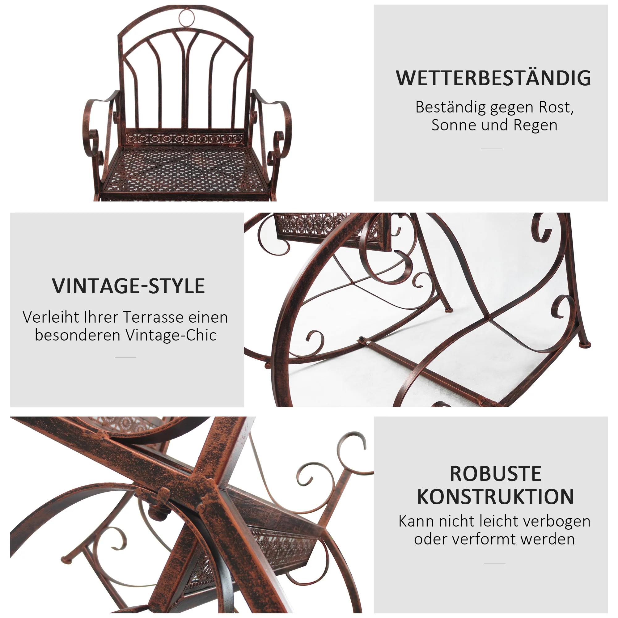 Vintage Rocking Chair 150 kg Capacity Elegant Curves High Comfort, Bronze-Red Metal - Image 5