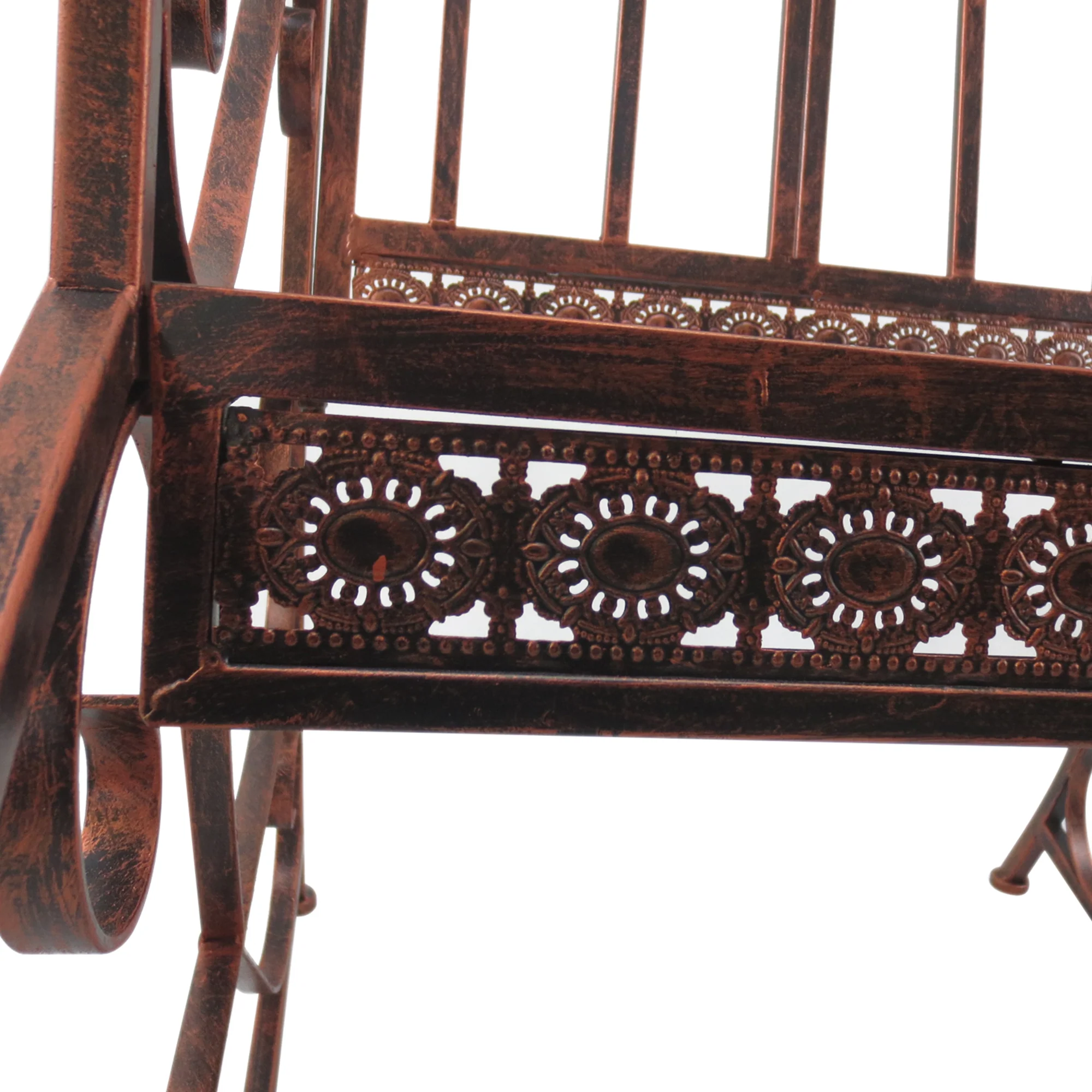 Vintage Rocking Chair 150 kg Capacity Elegant Curves High Comfort, Bronze-Red Metal - Image 7