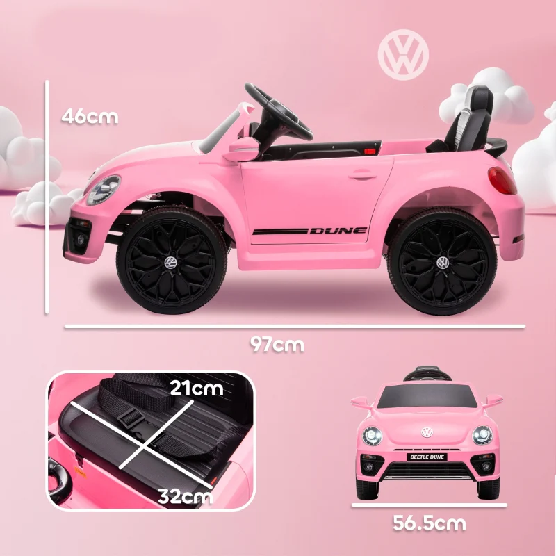 Volkswagen Beetle 12V Ride on Car with Remote Control, Suspension Wheels, Pink - Image 3