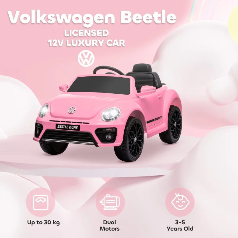Volkswagen Beetle 12V Ride on Car with Remote Control, Suspension Wheels, Pink - Image 4
