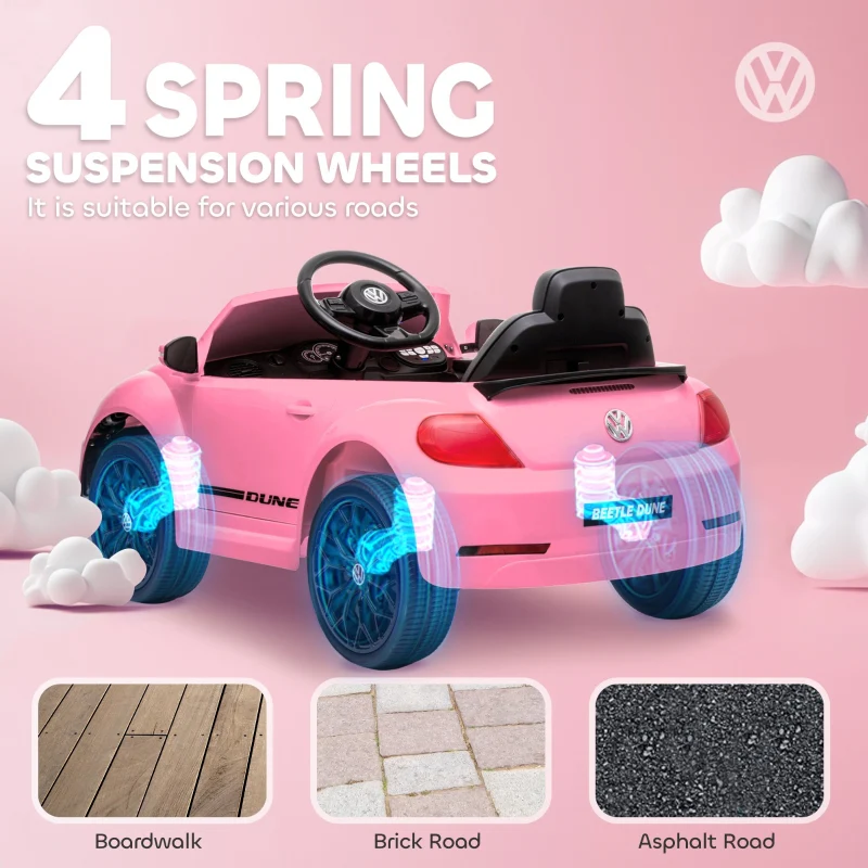 Volkswagen Beetle 12V Ride on Car with Remote Control, Suspension Wheels, Pink - Image 5
