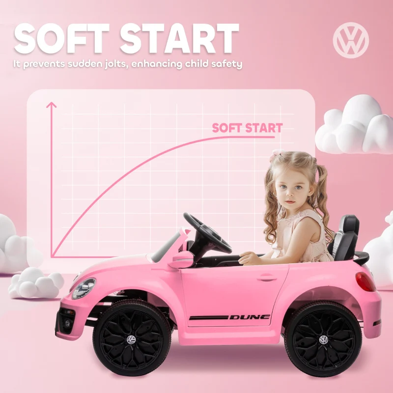 Volkswagen Beetle 12V Ride on Car with Remote Control, Suspension Wheels, Pink - Image 6