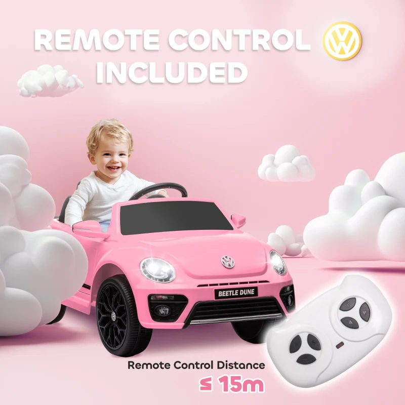 Volkswagen Beetle 12V Ride on Car with Remote Control, Suspension Wheels, Pink - Image 7