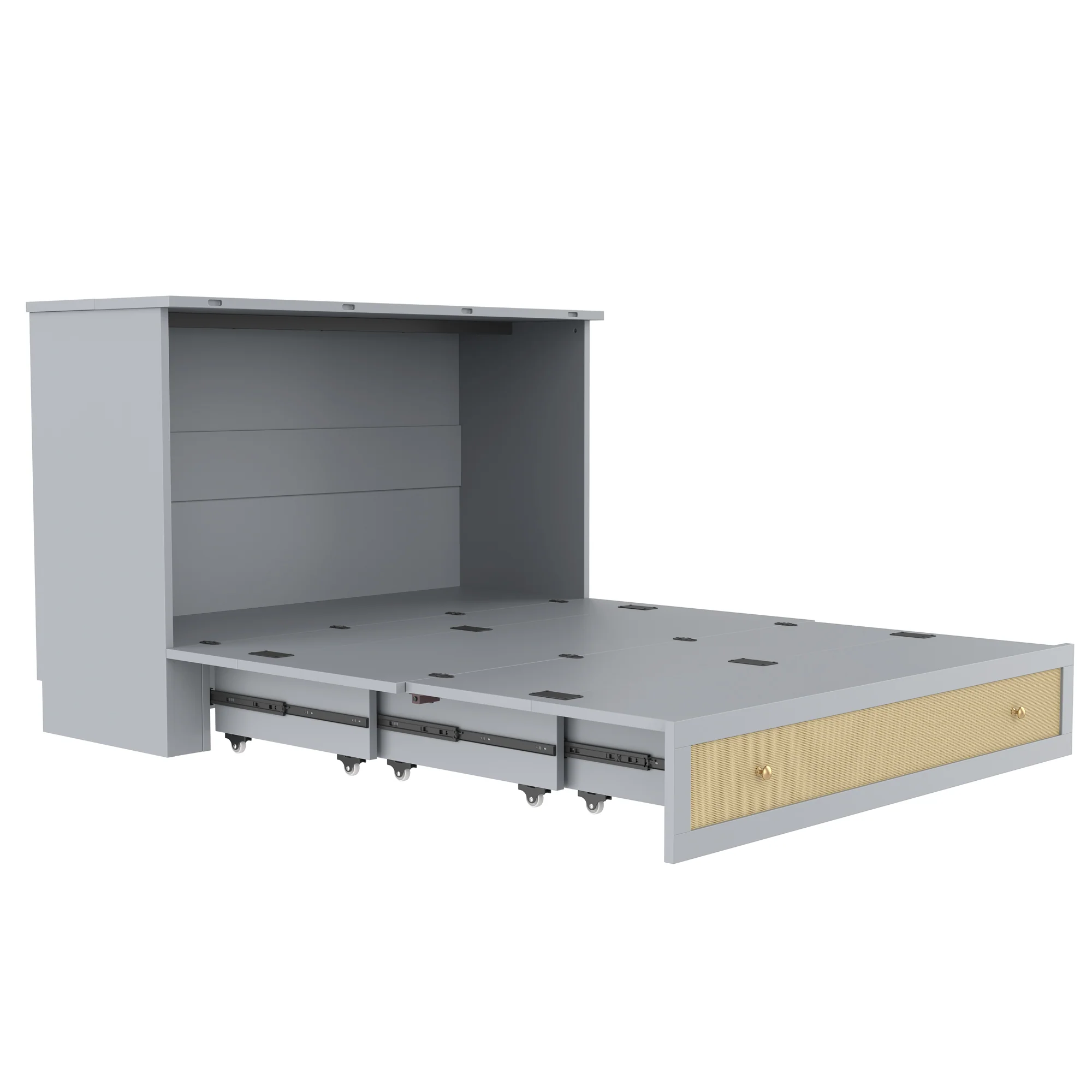 Wall Bed 140x200cm Mobile Convertible Storage Drawers Shelf USB/Power Outlet - Grey - Image 9