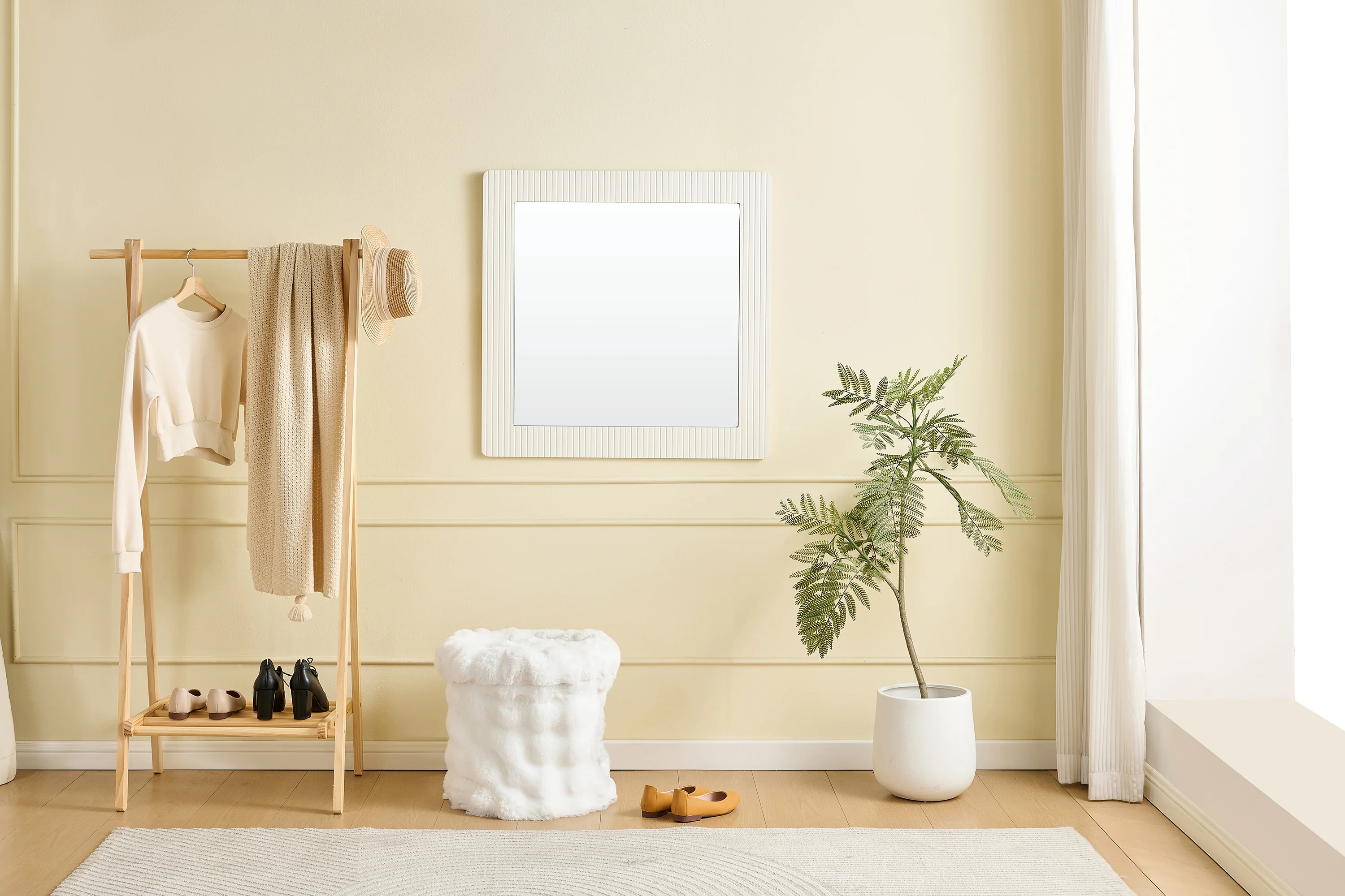 Wall Mirror Square 80x80cm Wood-Look Frame - White - Image 6
