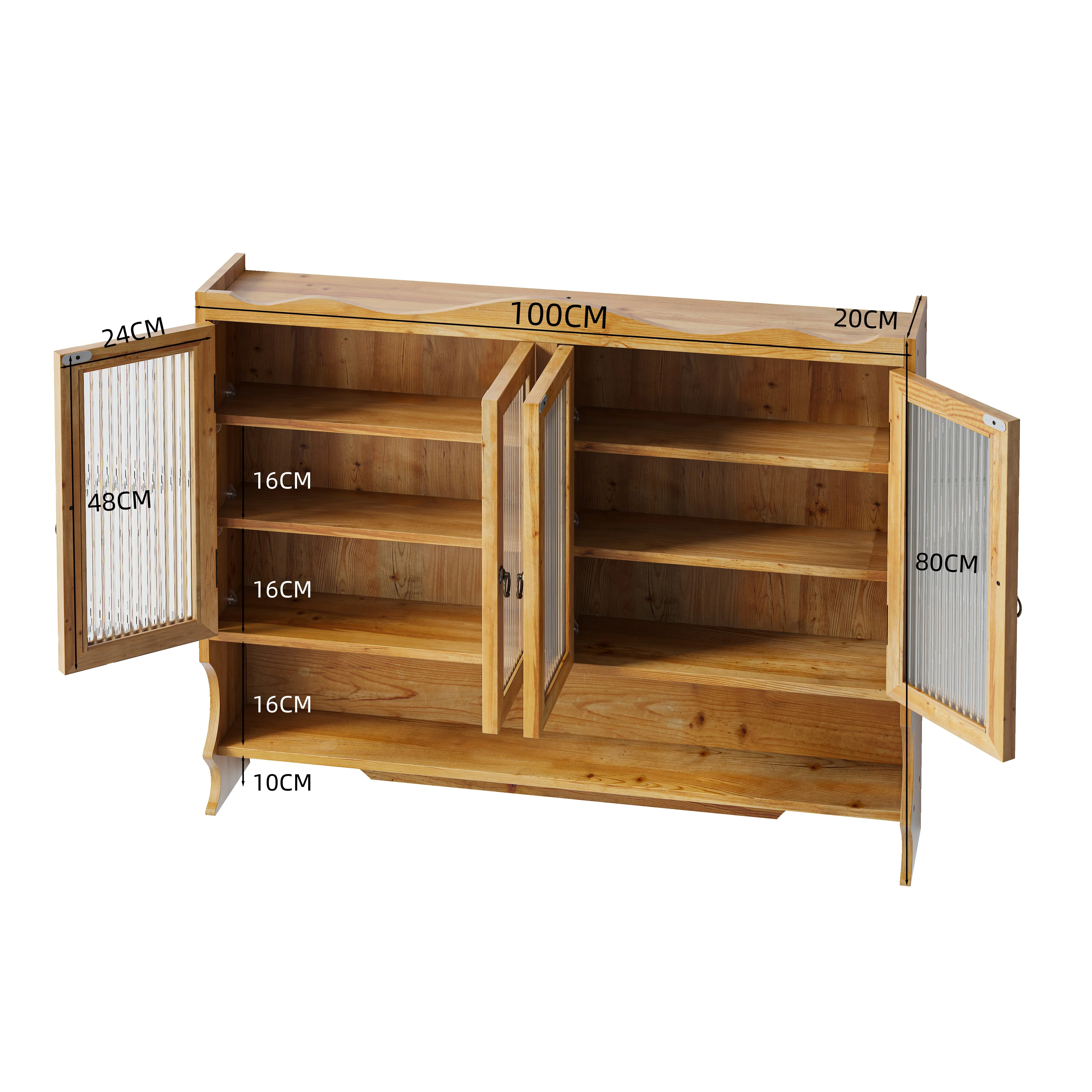 Wall-mounted Cabinet 100CM Retro 4 Door Storage Hook Rack, Natural - Image 4