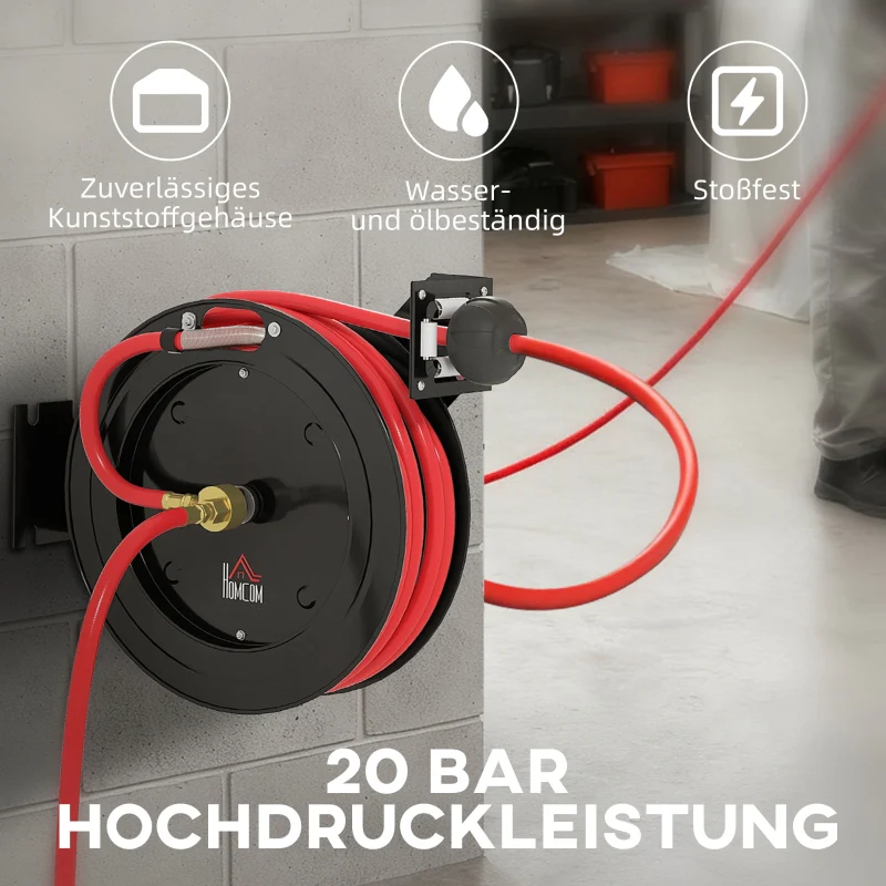 Wall-mounted Hose Reel Automatic Retraction 15+1m Hose 20 Bar - Metal - Image 5