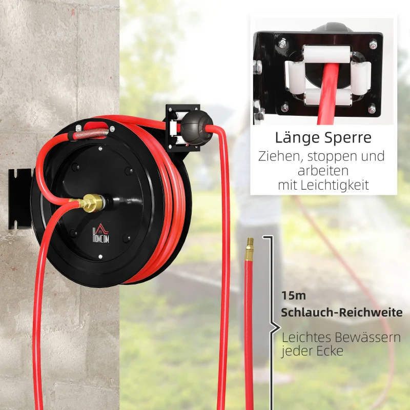 Wall-mounted Hose Reel Automatic Retraction 15+1m Hose 20 Bar - Metal - Image 6