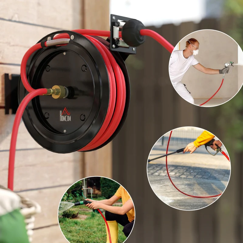 Wall-mounted Hose Reel Automatic Retraction 15+1m Hose 20 Bar - Metal - Image 7