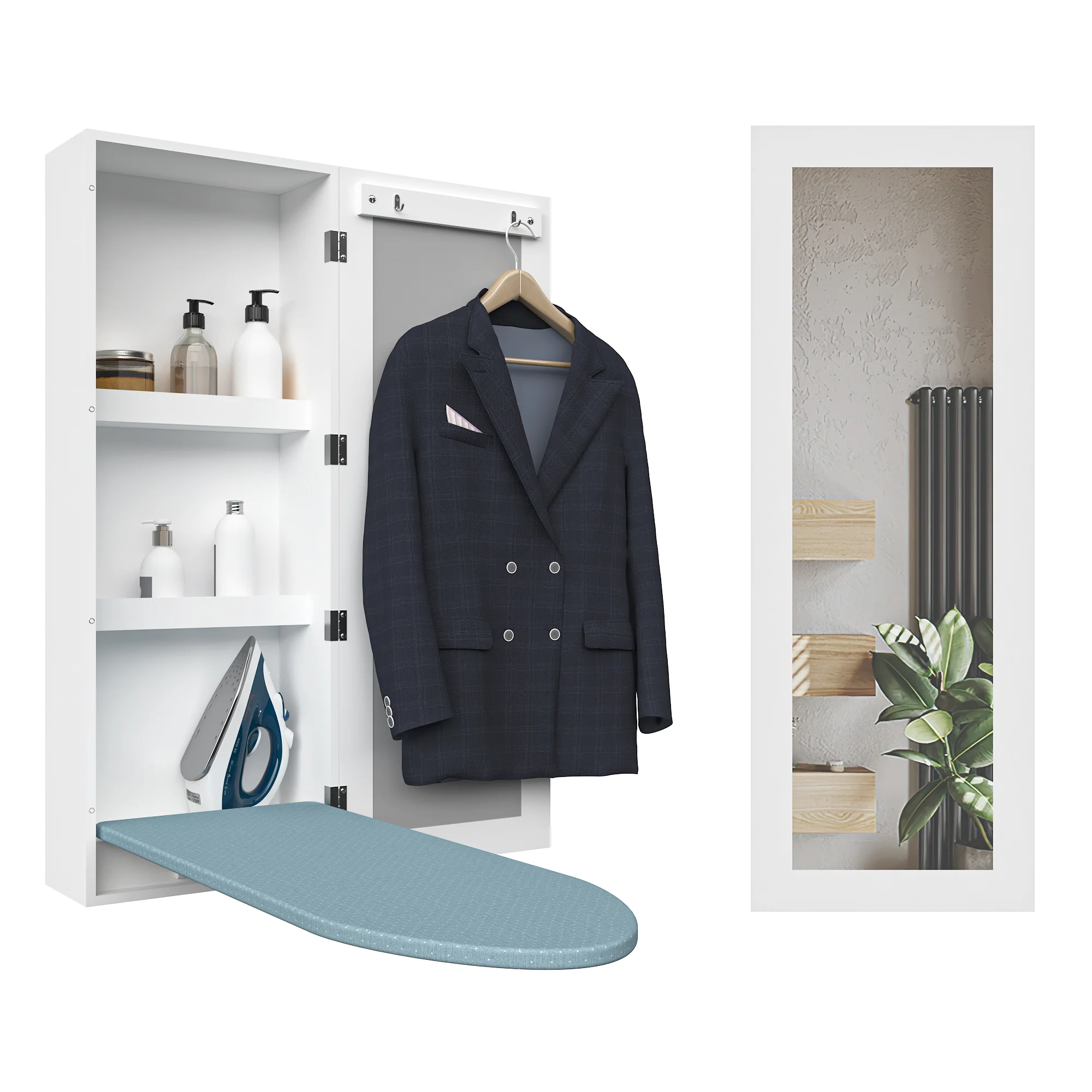 Wall Mounted Ironing Board Cabinet Folding Board Mirror Storage
