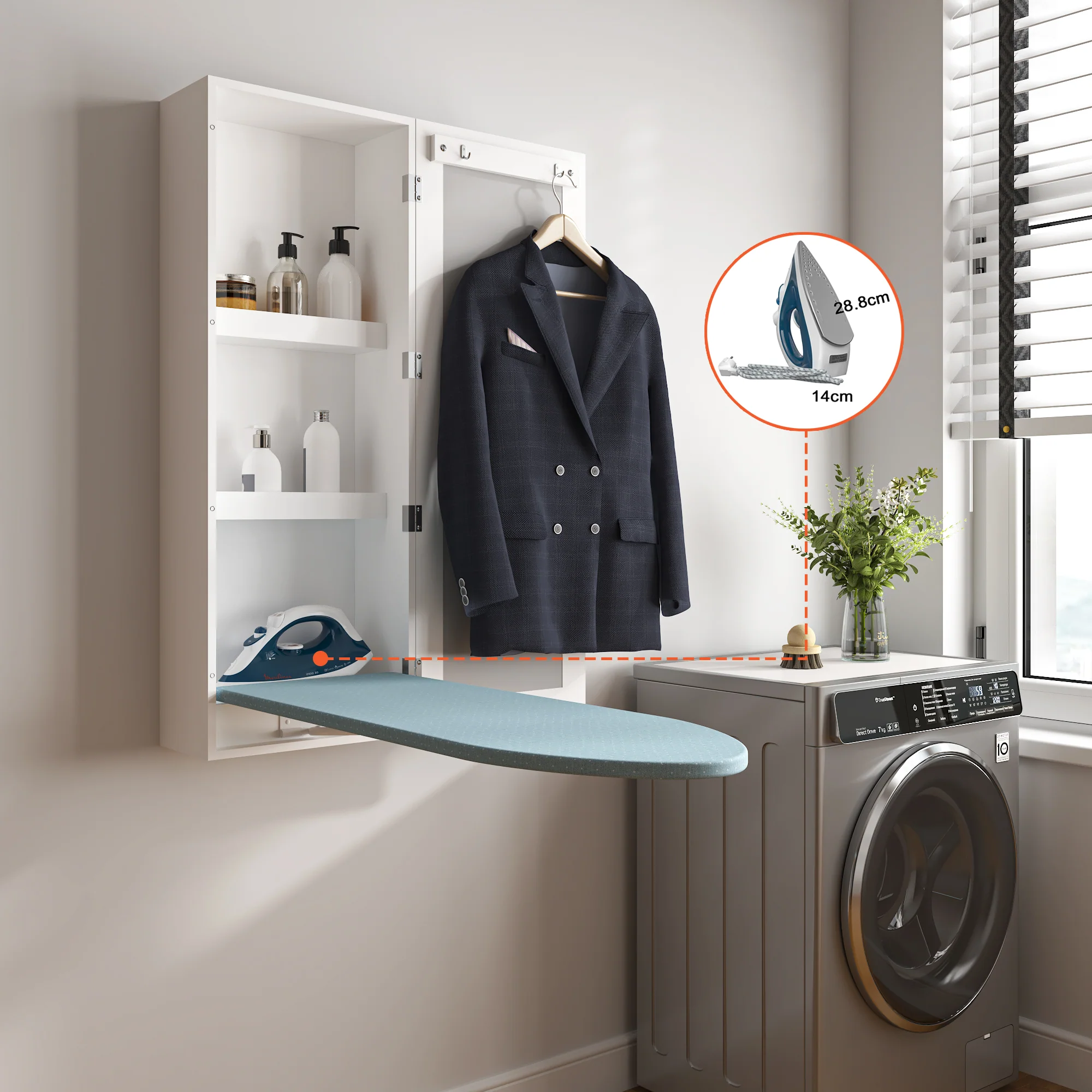 Wall Mounted Ironing Board Cabinet Folding Board Mirror Storage - Image 2