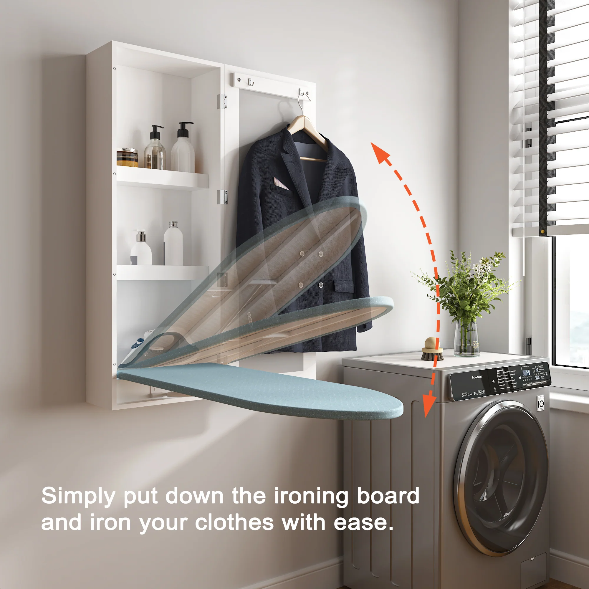 Wall Mounted Ironing Board Cabinet Folding Board Mirror Storage - Image 3