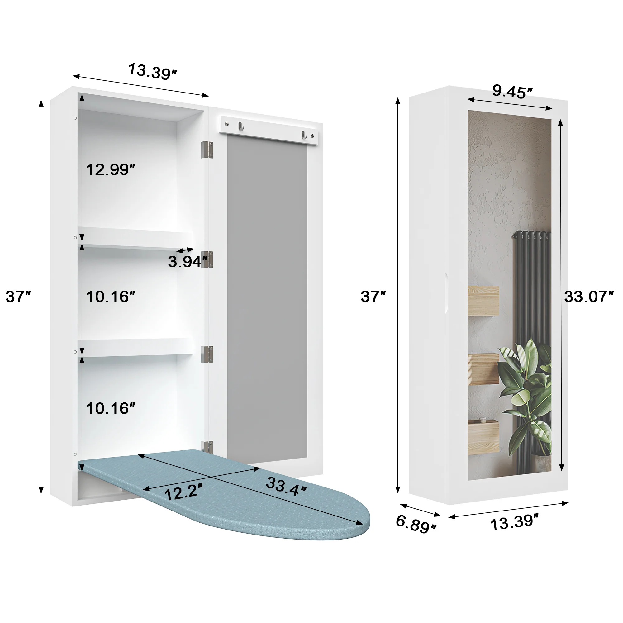 Wall Mounted Ironing Board Cabinet Folding Board Mirror Storage - Image 8