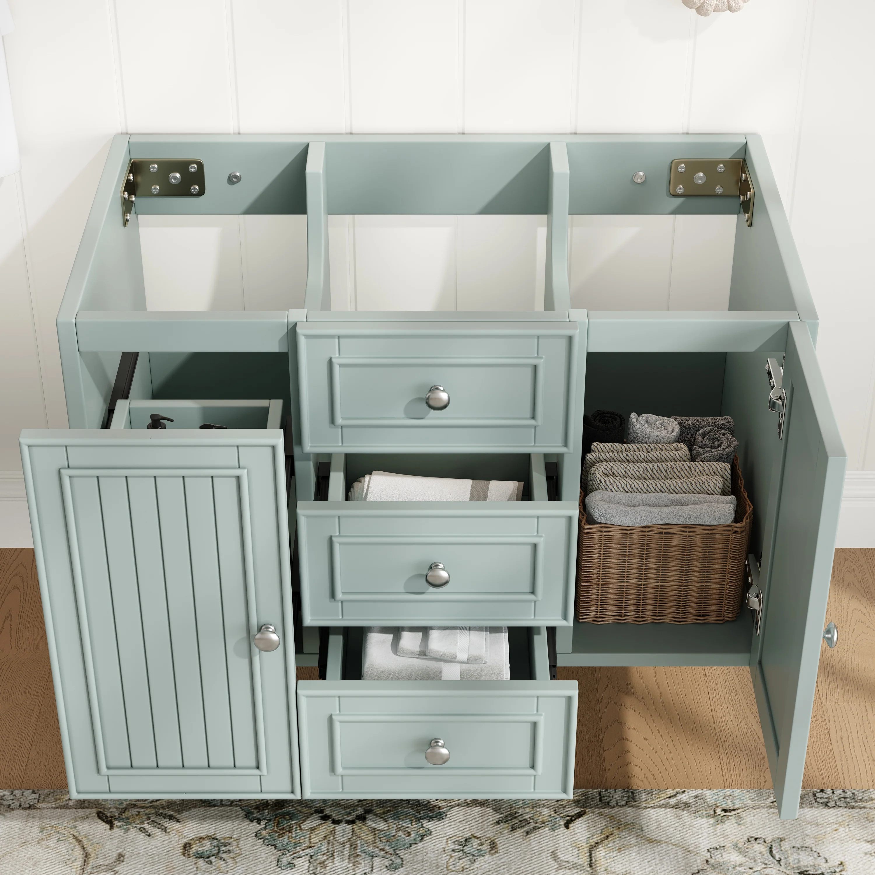 Wall-Mounted Vanity Unit 3 Drawers Modern Style 78.5x46.8cm - Green - Image 2