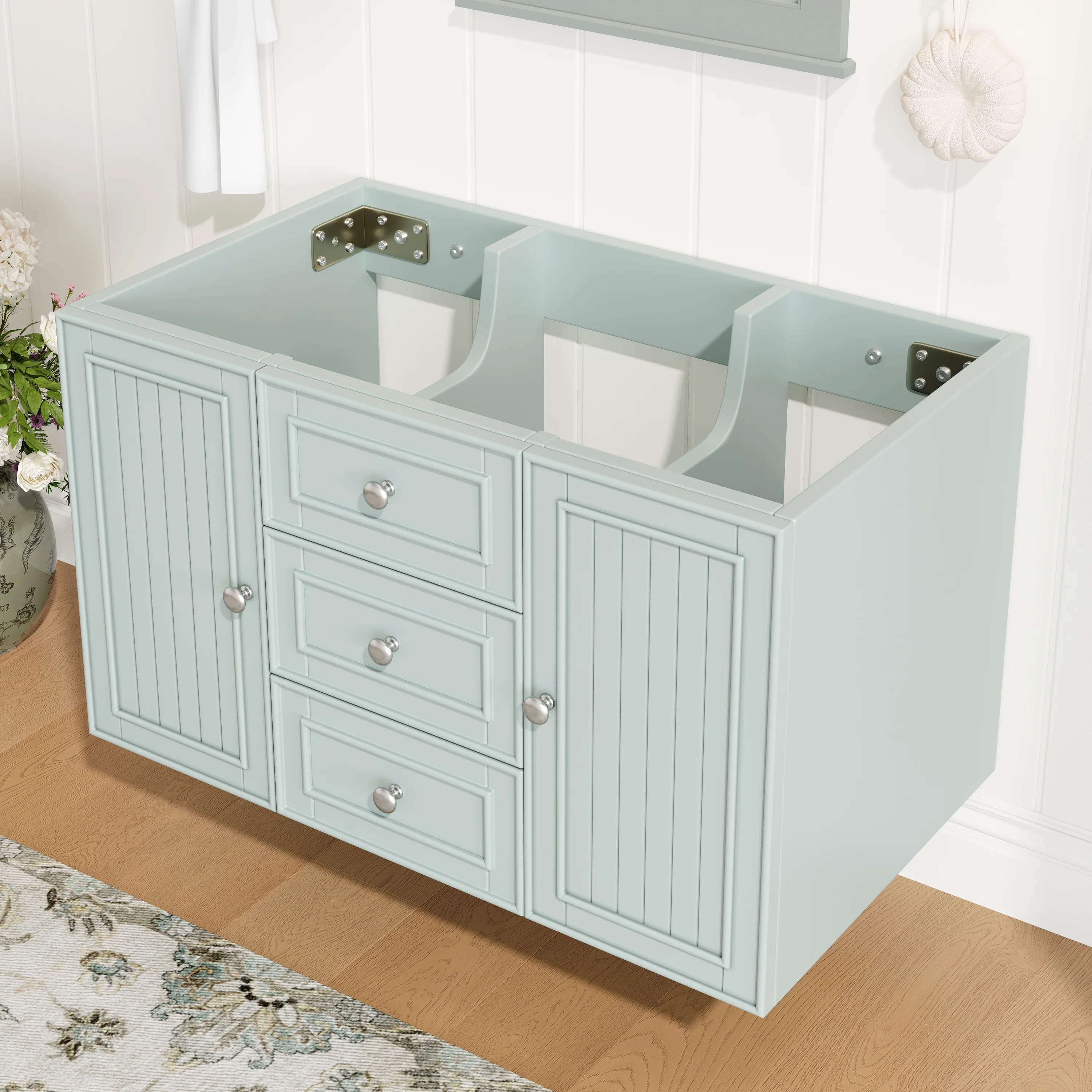 Wall-Mounted Vanity Unit 3 Drawers Modern Style 78.5x46.8cm - Green - Image 3
