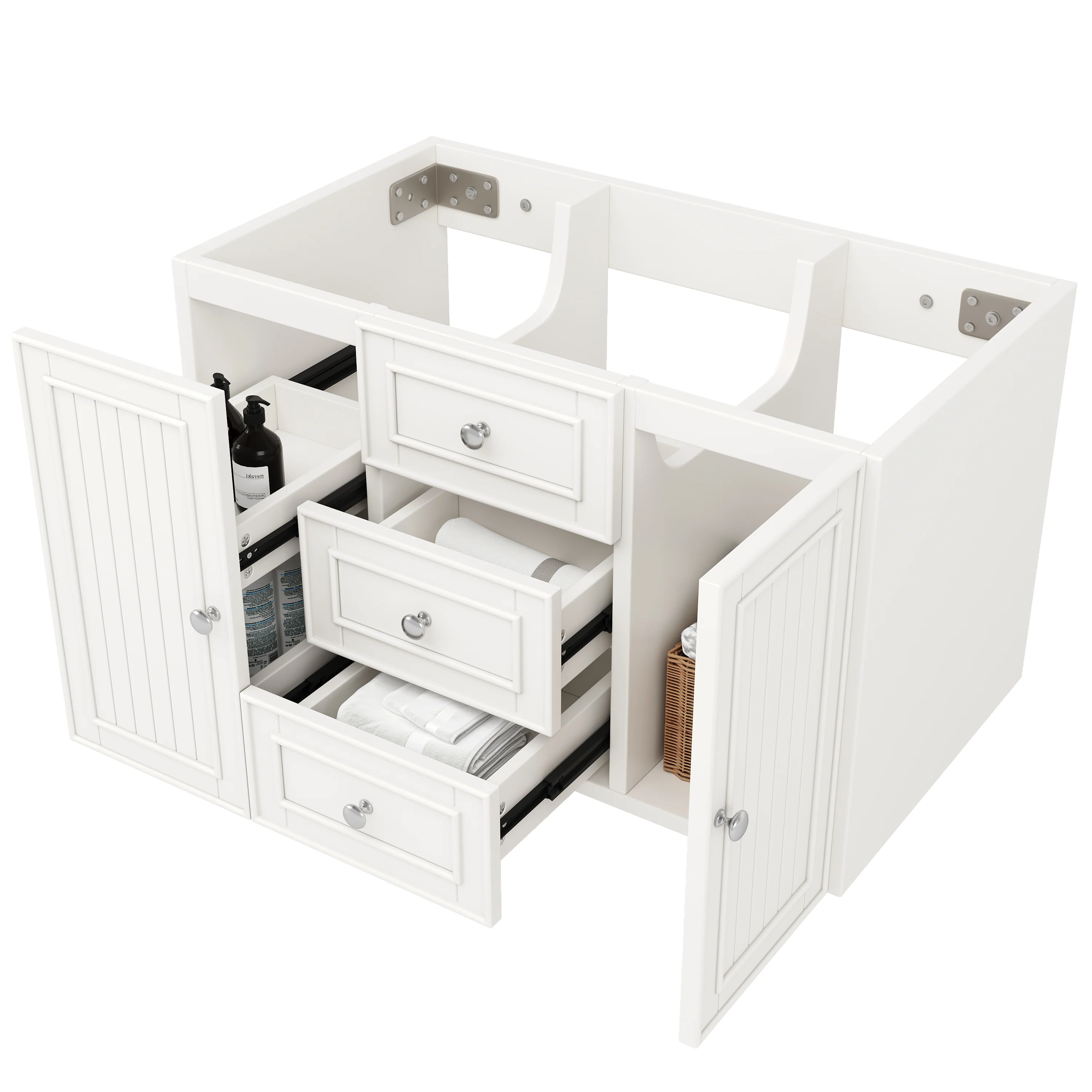 Wall-Mounted Vanity Unit 78.5cm With Sink 3 Drawers - White - Image 10