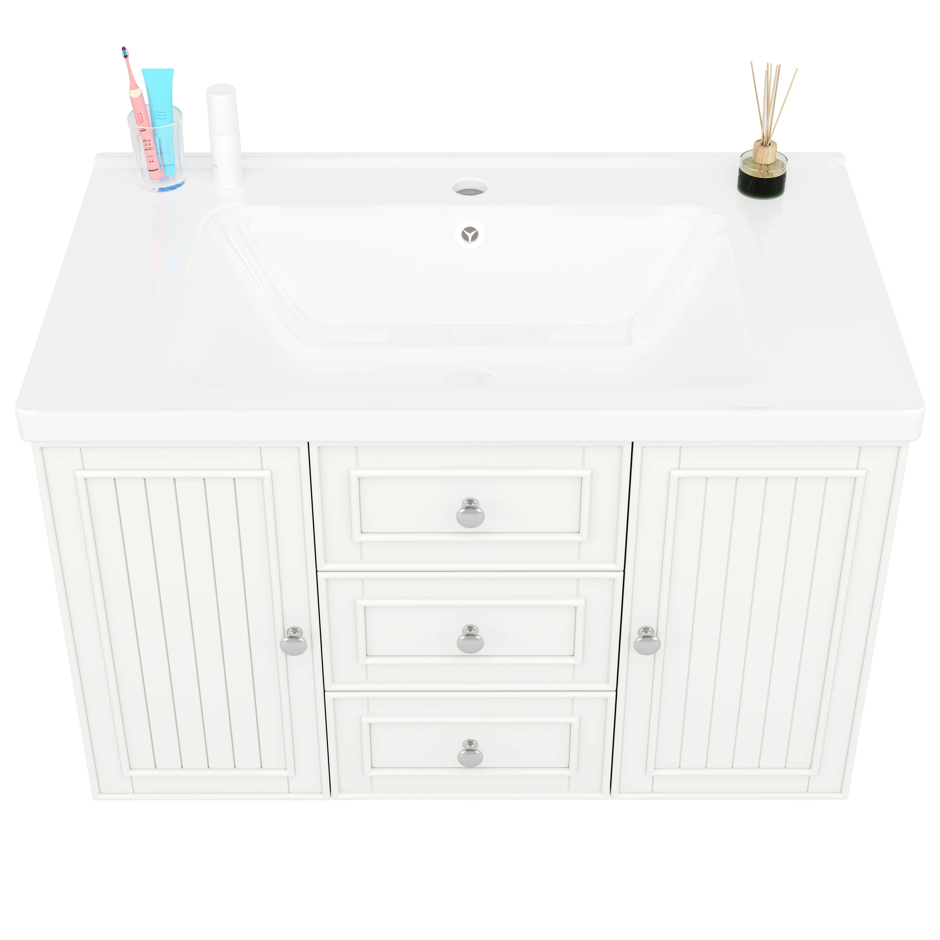 Wall-Mounted Vanity Unit 78.5cm With Sink 3 Drawers - White - Image 6