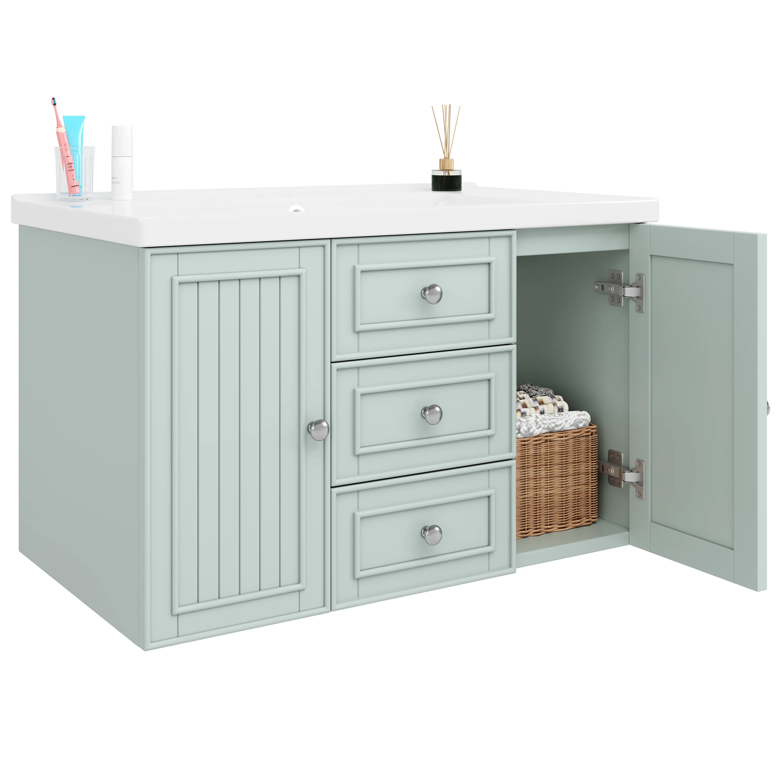 Wall-Mounted Vanity Unit with Sink & 3 Drawers 78.5x46.8cm - Green - Image 10