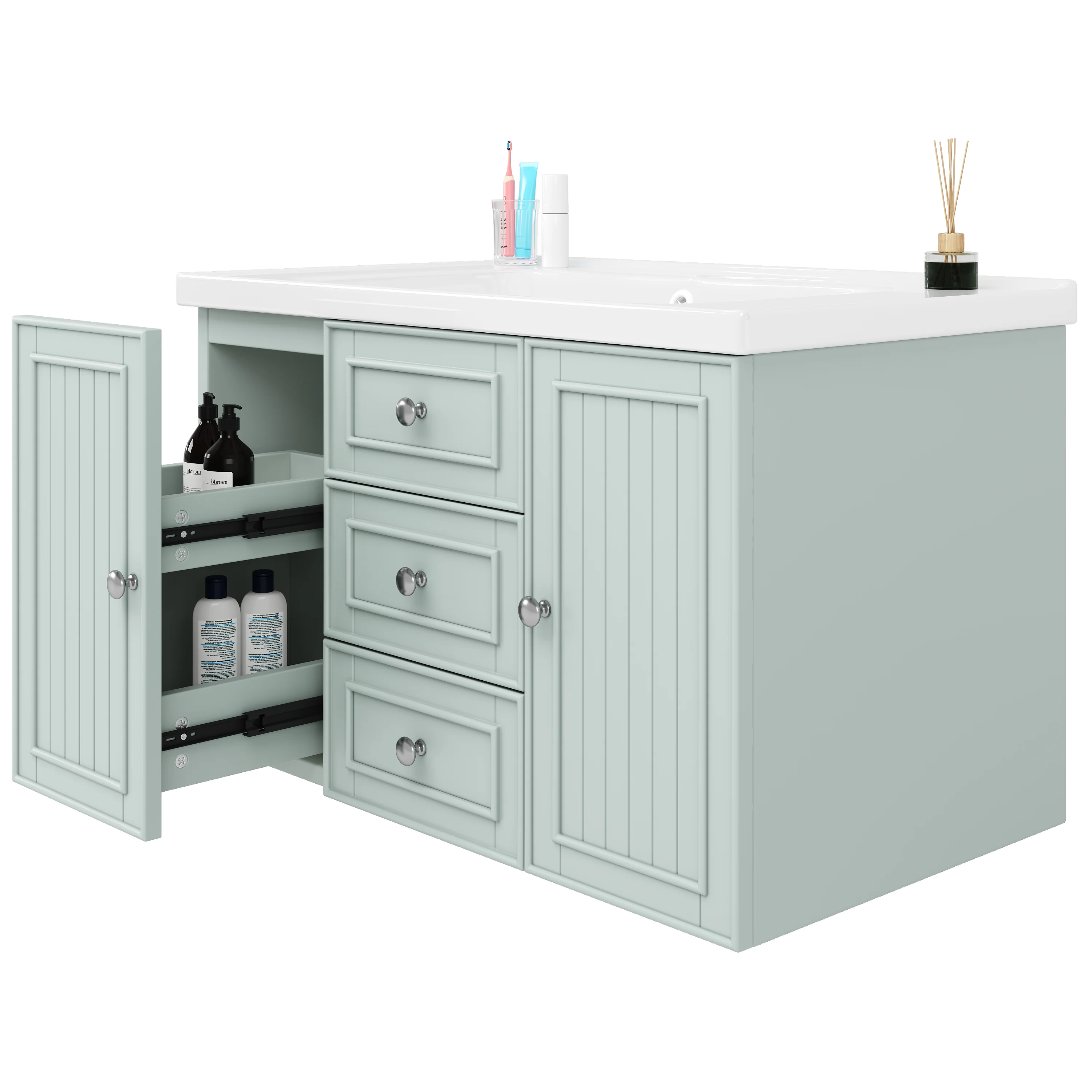 Wall-Mounted Vanity Unit with Sink & 3 Drawers 78.5x46.8cm - Green - Image 6