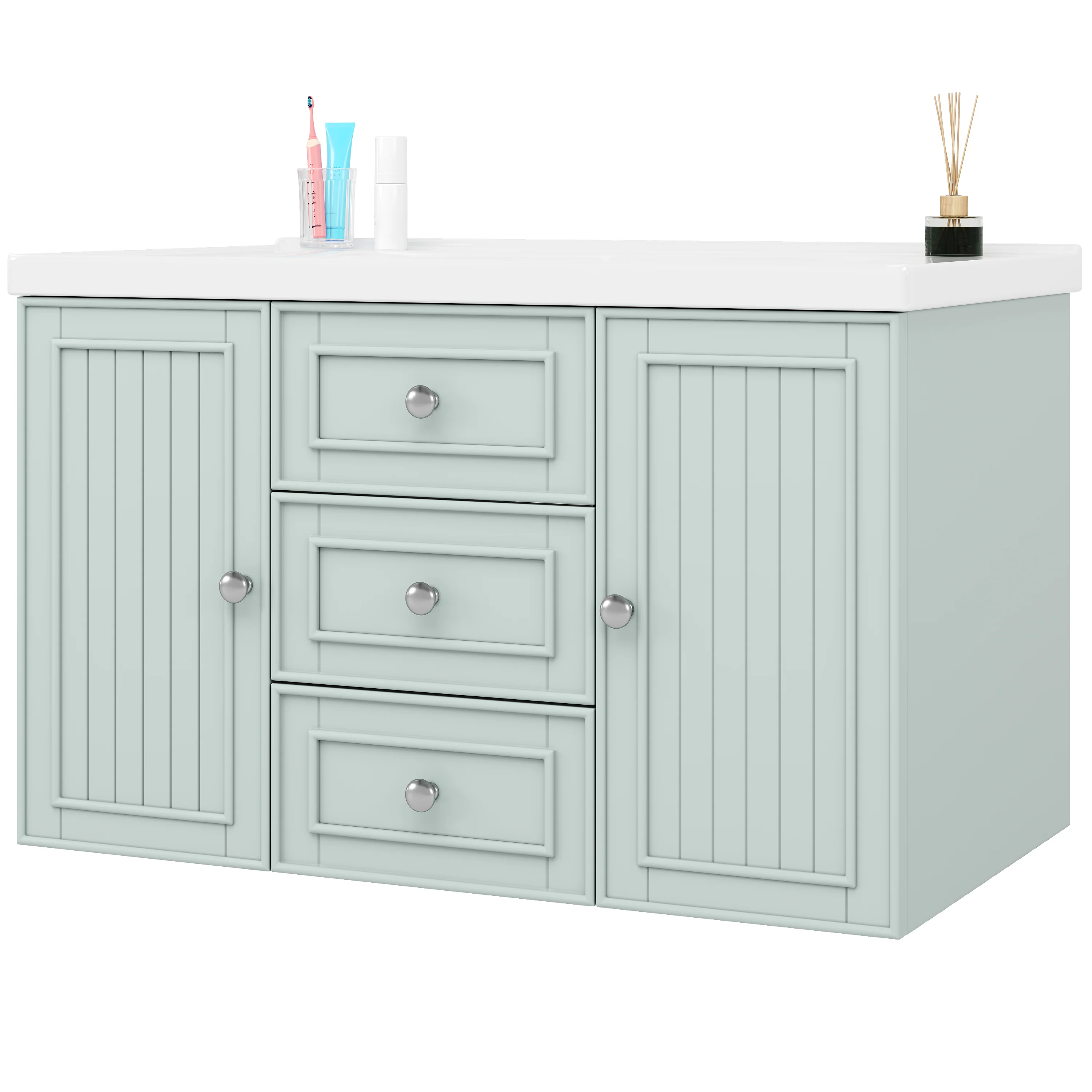 Wall-Mounted Vanity Unit with Sink & 3 Drawers 78.5x46.8cm - Green - Image 7